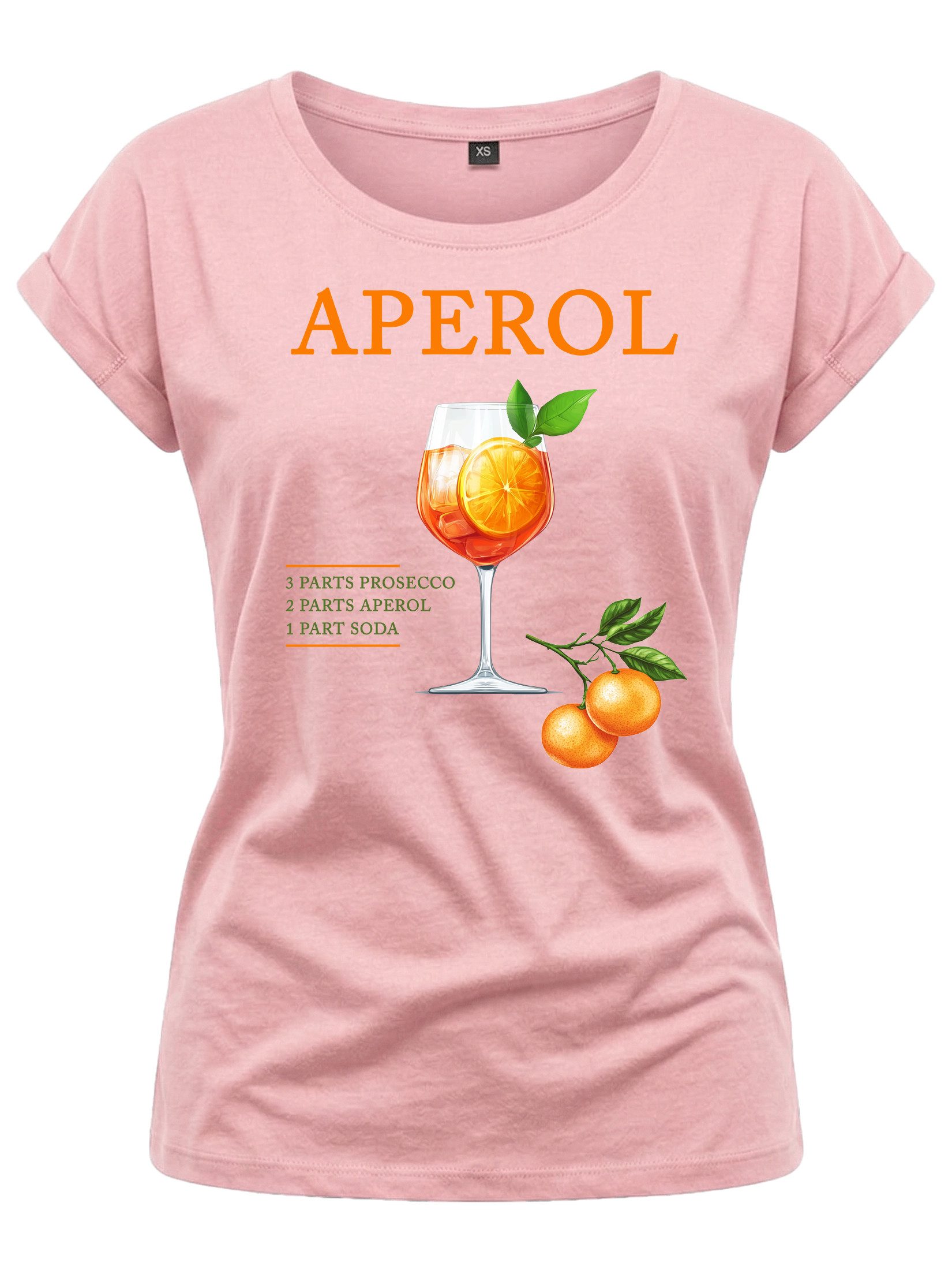 Print-Shirt Damen mit Orangen Motiv Aperol Spritz Glas Party Outfit Lässig Elegant