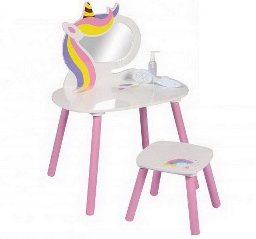 Judy Wild Schminktisch Kinder-Frisertisch Kids Spirit SWEET UNICORN Kindertisch mit Hocker, Tisch mit abgerundeten Kanten - Spiegel aus Plexiglas