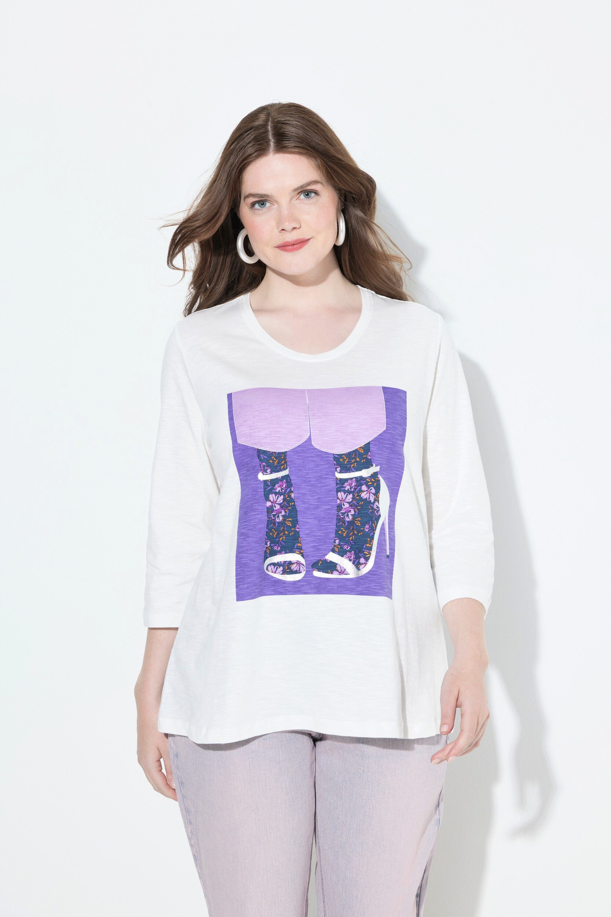 Ulla Popken T-Shirt Shirt Schuhe Classic Rundhalsausschnitt 3/4-Arm