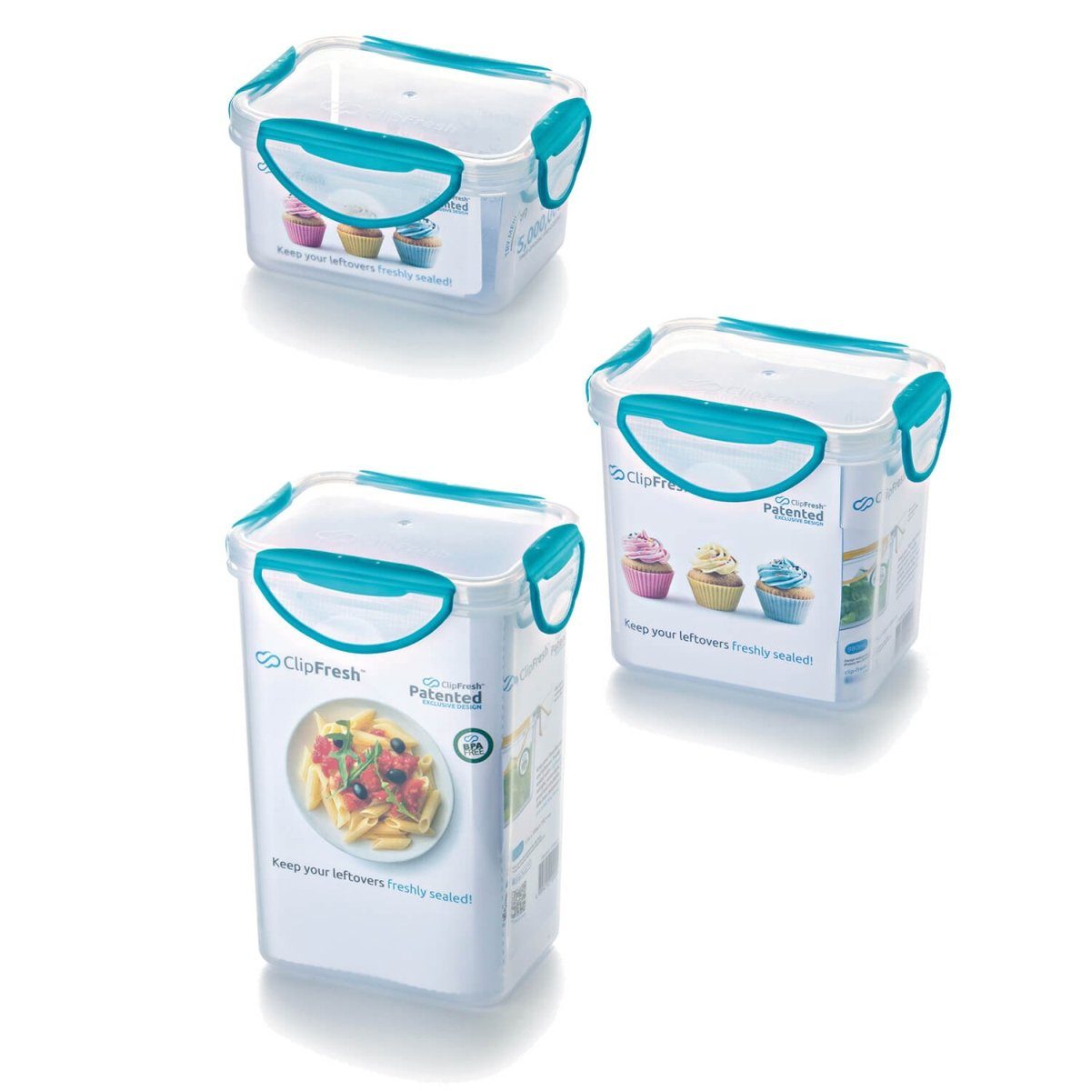 Genius Frischhaltedose Genius - ClipFresh eckig Frischhaltedosen Set 3-tlg. hellblau 12001, (Set bestehend aus 3 Frischhaltedosen)