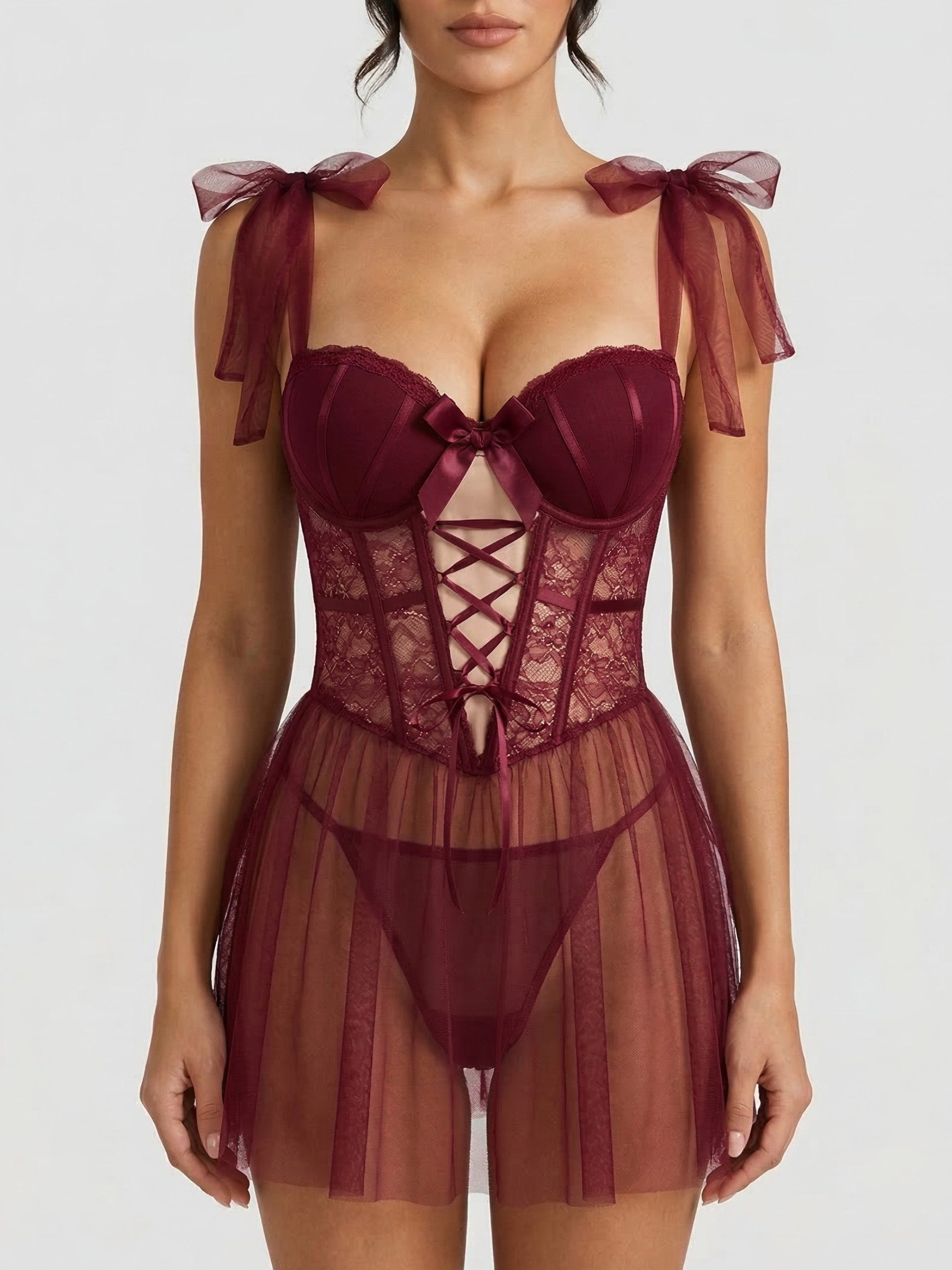 Elegant Love Babydollkleid Dessous aus Spitze – Transparente Nachtwäsche mit Korsett-Design (Set, 1-tlg) Negligé – Elegante Lingerie im Schlafkleid-Stil für besondere Anlässe