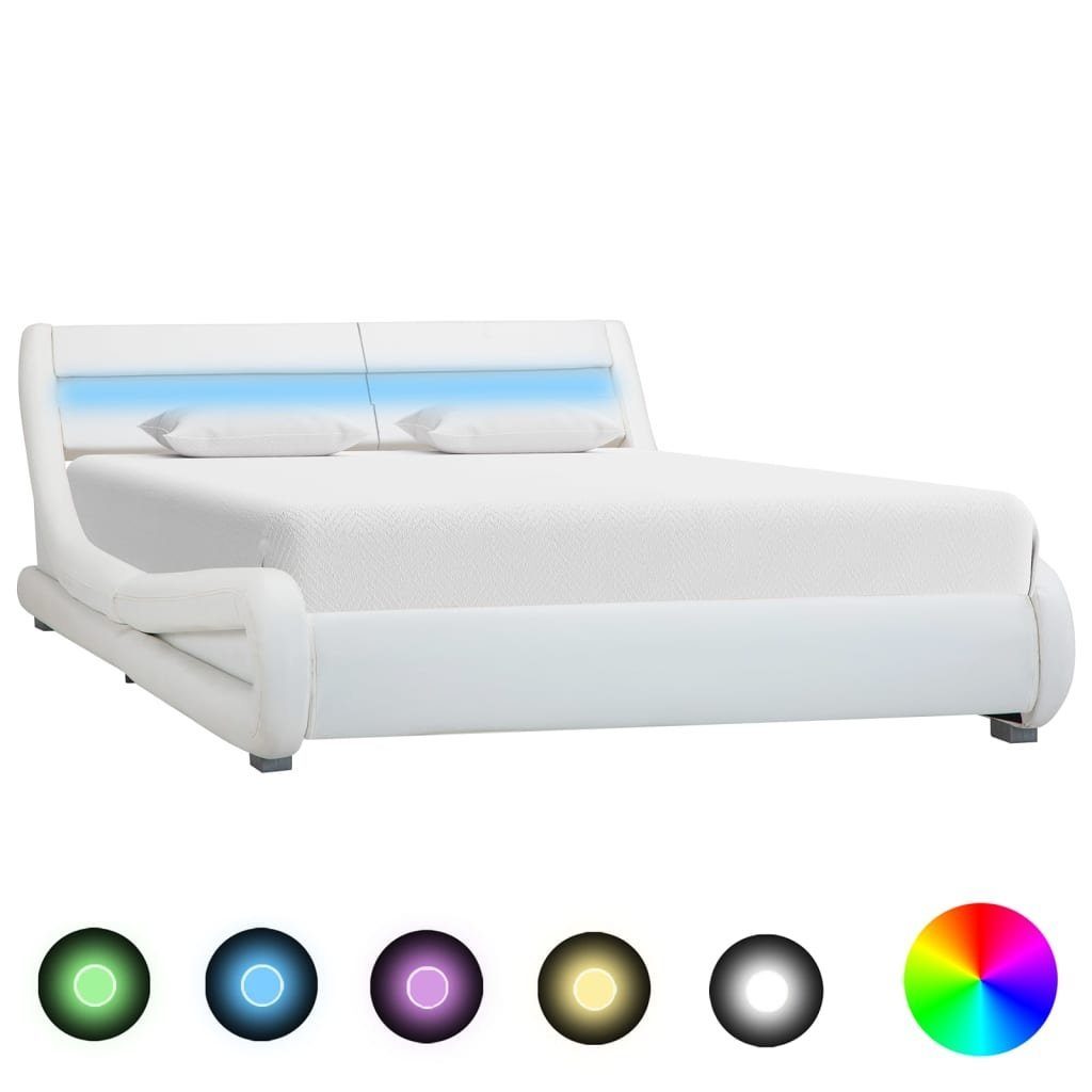 vidaXL Bett Bettgestell mit LED Weiß Kunstleder 140x200 cm