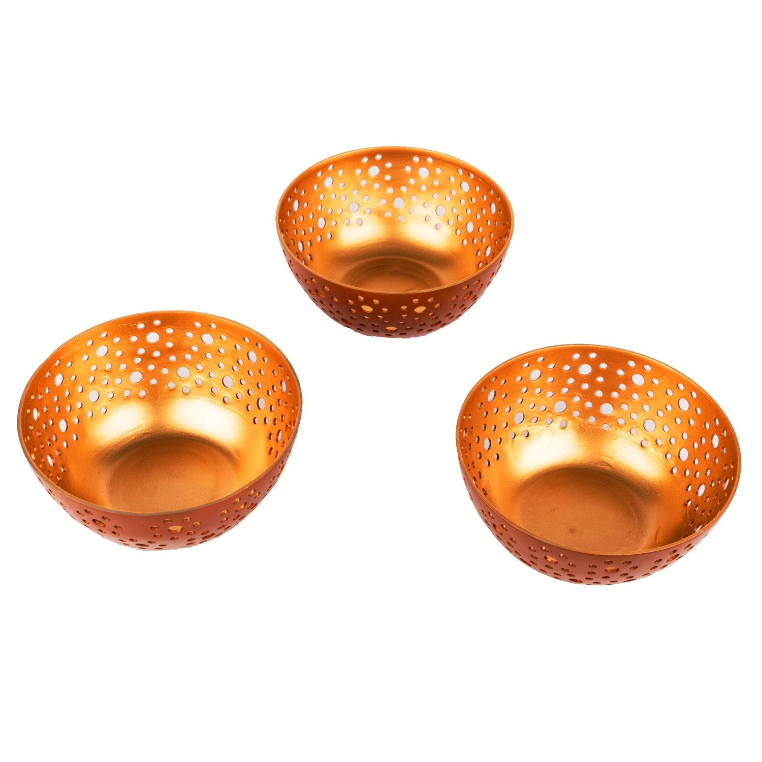 Marrakesch Orient & Mediterran Interior Teelichthalter Windlichter Teelichthalter aus Aluminium, 3er-Set, in Braun 12,5 cm (3 St), Handarbeit