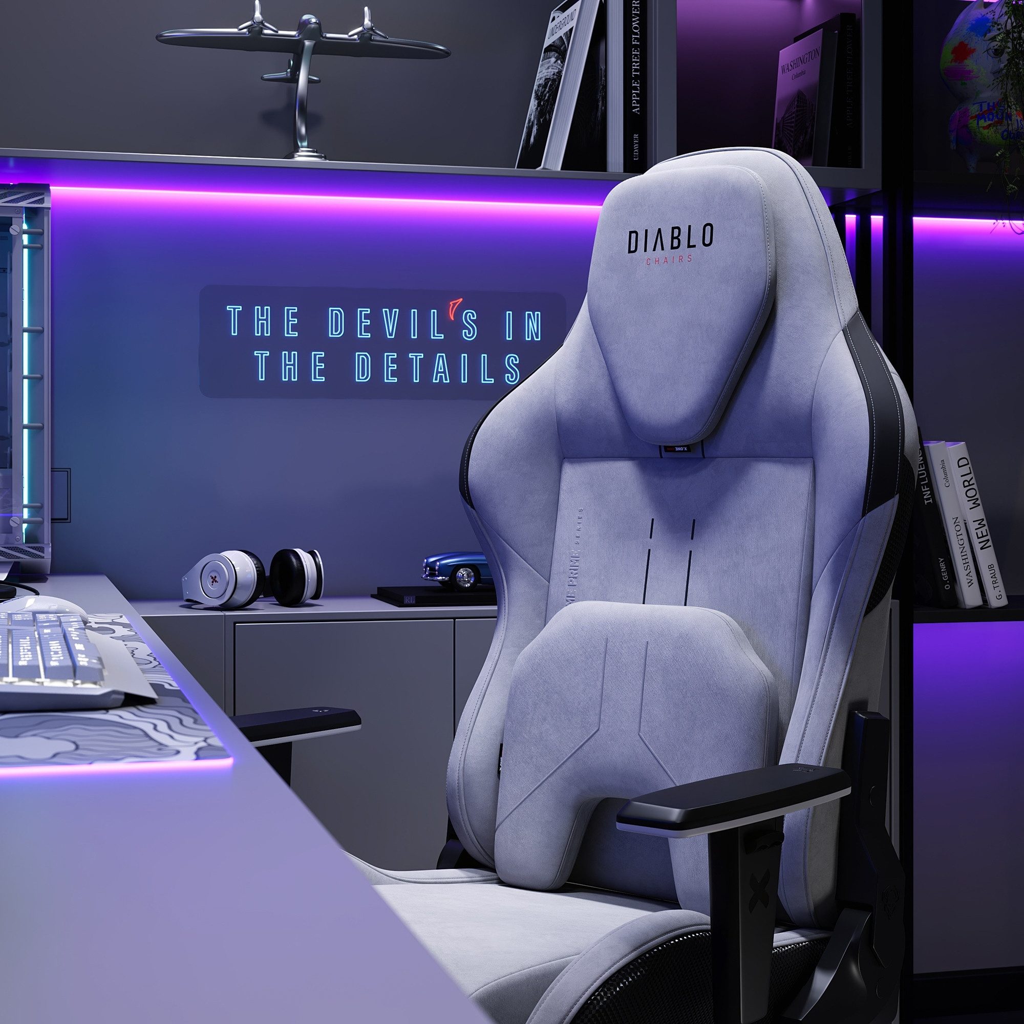 DIABLO CHAIRS Gaming-Stuhl X.One Prime Stoff ergonomisch Metallbasis 140kg CoolComfort (Magnetische Kopfstütze, Höhenverstellbare Armlehnen, Kühlender Sitz), Ko – Bild 4 von 5