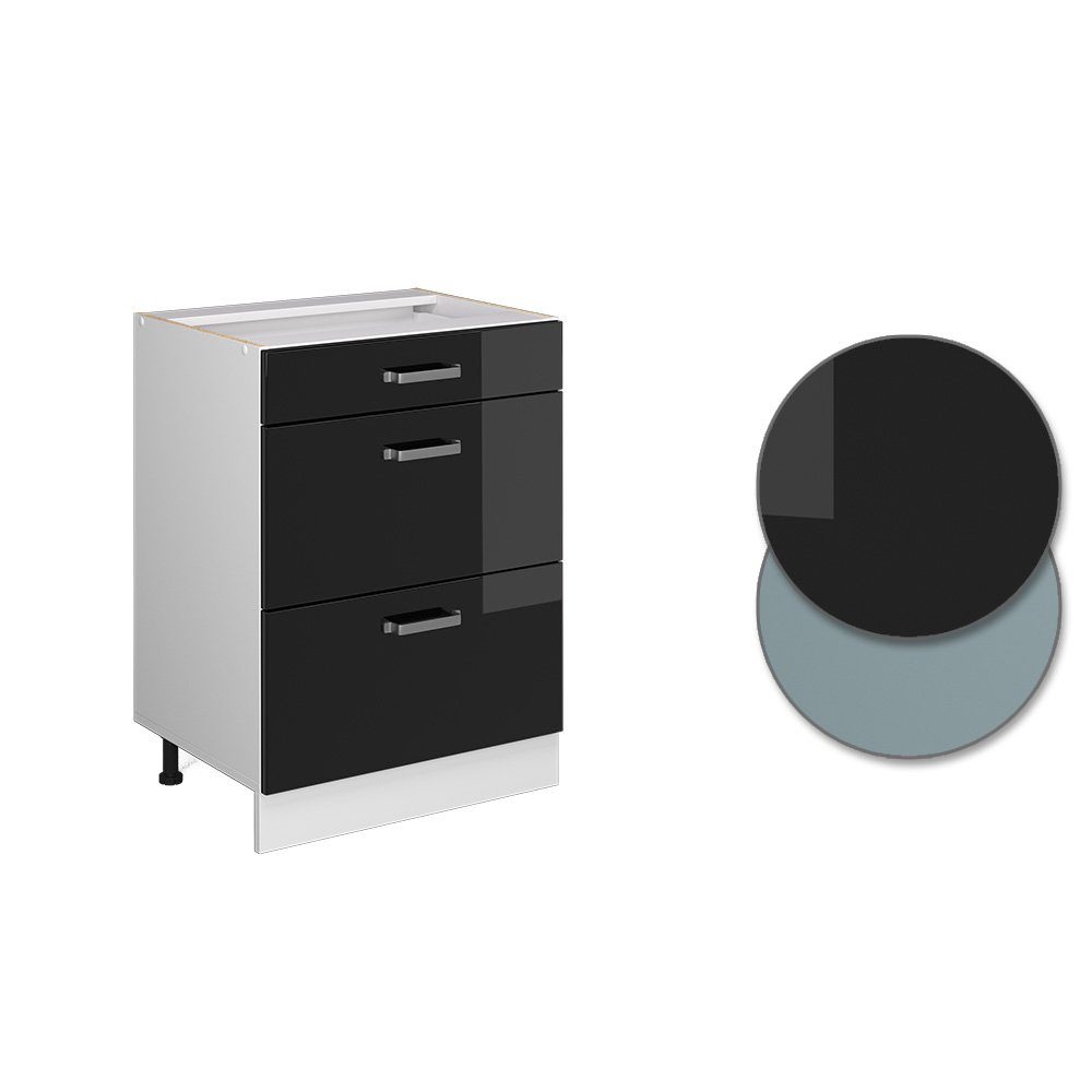 Vicco Unterschrank R-Line Schwarz Hochglanz/Weiß, 60cm mit Schubladen ohne Arbeitsplatte (1-St) – Bild 5 von 5