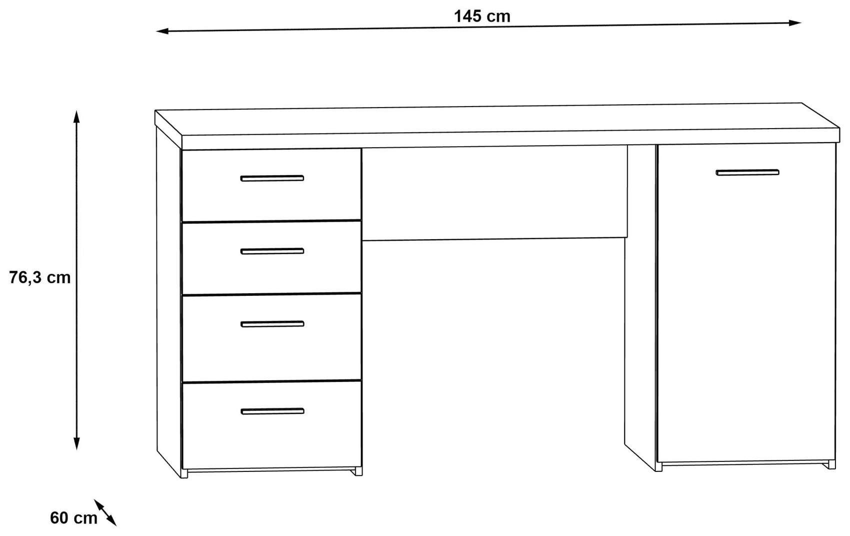 / NETBOB, Forte Forte Schreibtisch 1-trg, von Schubladen, Beton Schreibtisch 4 Weiß Optik Möbel