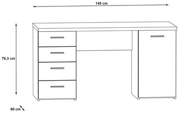 FORTE Schreibtisch Schreibtisch NETBOB, 1-trg, 4 Schubladen, Beton Optik / Weiß von Forte