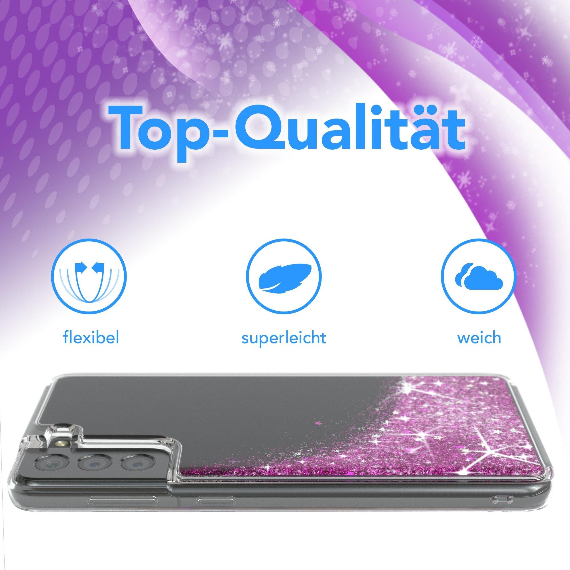 EAZY CASE Handyhülle Liquid Glittery Case für Galaxy S21 Plus 5G 6,7 Zoll, Bumper Case Back Cover Glitter Glossy Handyhülle Etui Violett Lila