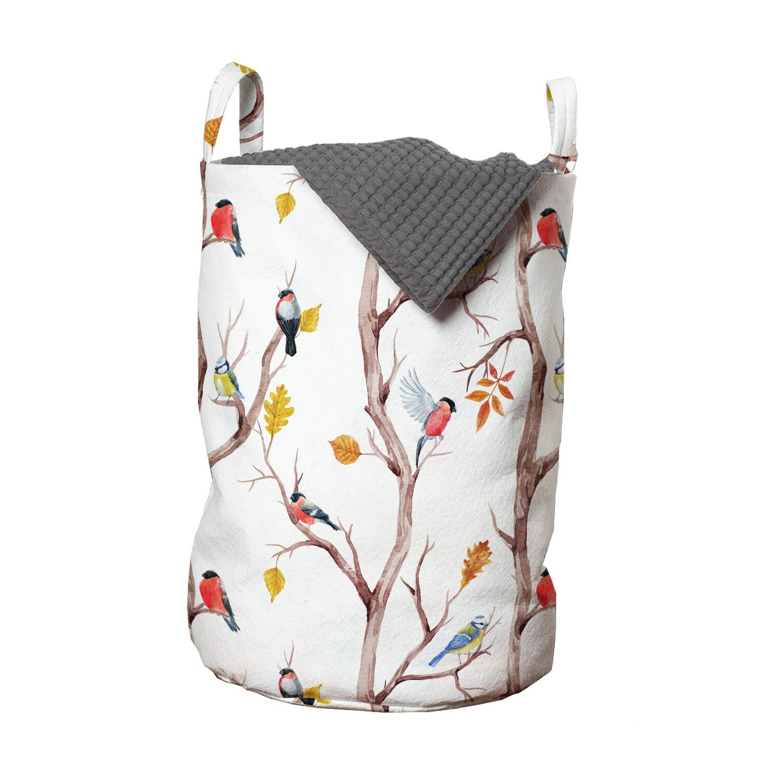 Abakuhaus Wäschesäckchen Wäschekorb mit Griffen Kordelzugverschluss für Waschsalons, Herbst Vögel auf einem Baum Art Design | Wäschesäcke