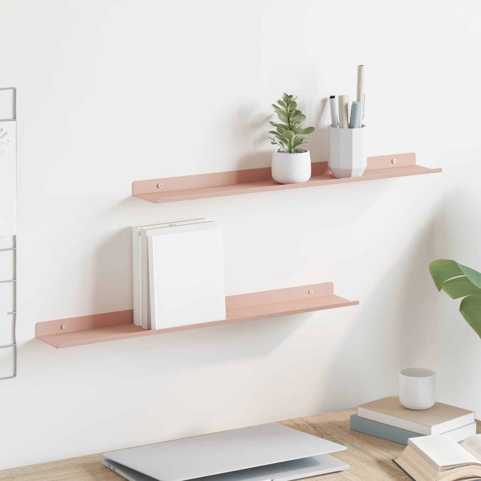 vidaXL Regal Schwebendes Regal 2 stk. Rosa 60 x 8,5 x 2,5 cm Stahl, 2-tlg.