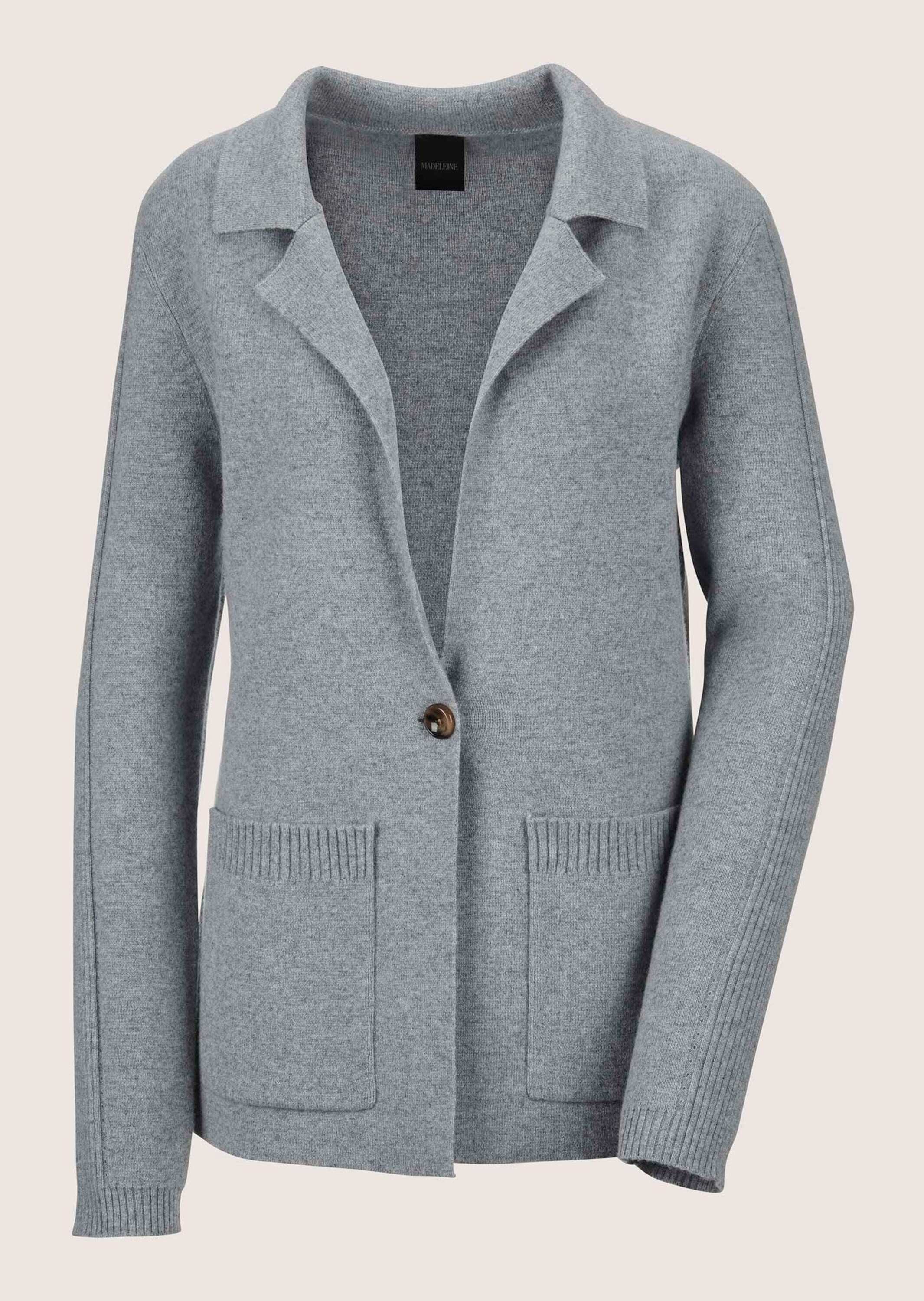 MADELEINE Strickjacke Strickjacke aus Merinowolle und Kaschmir Blazer mit Reverskragen, Pointelle-Muster, 1-Knopf-Verschluss