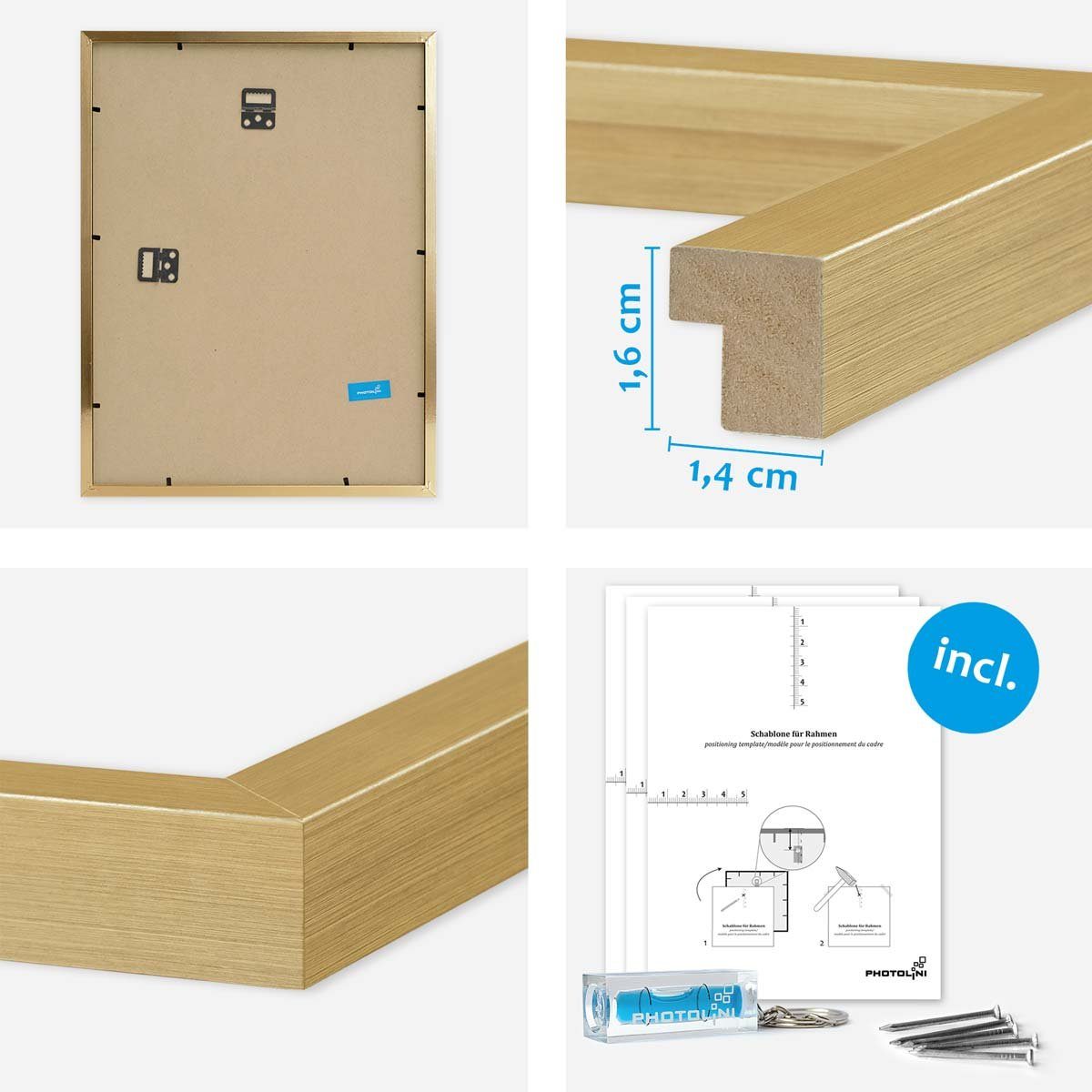 PHOTOLINI Bilderrahmen 6er Set No.8 Poster-Rahmen 21x30 cm / A4 und 30x42 cm / A3, für 6 Bilder (6er Set No.8), MDF Holz, Acrylglas & Zubehör, für Fotos & Poster