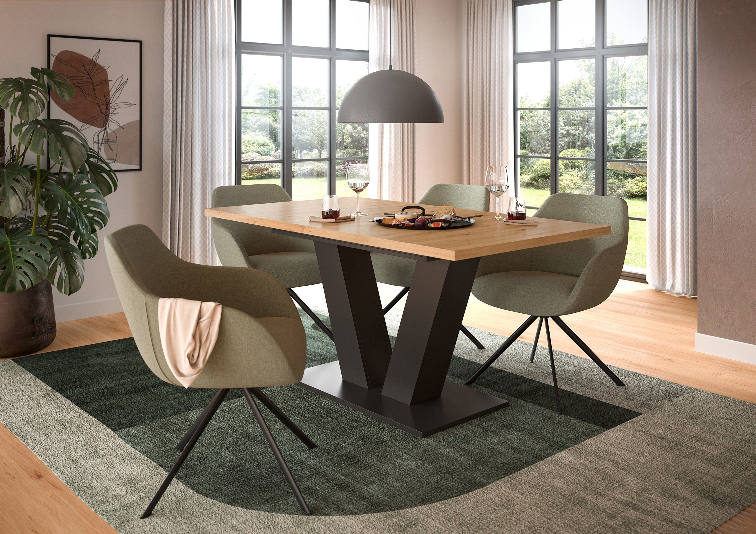 Newroom Esstisch Grau 150 cm, Esstisch Artisan Eiche Grau Esszimmertisch Tisch Modern Zeitlos Kü...