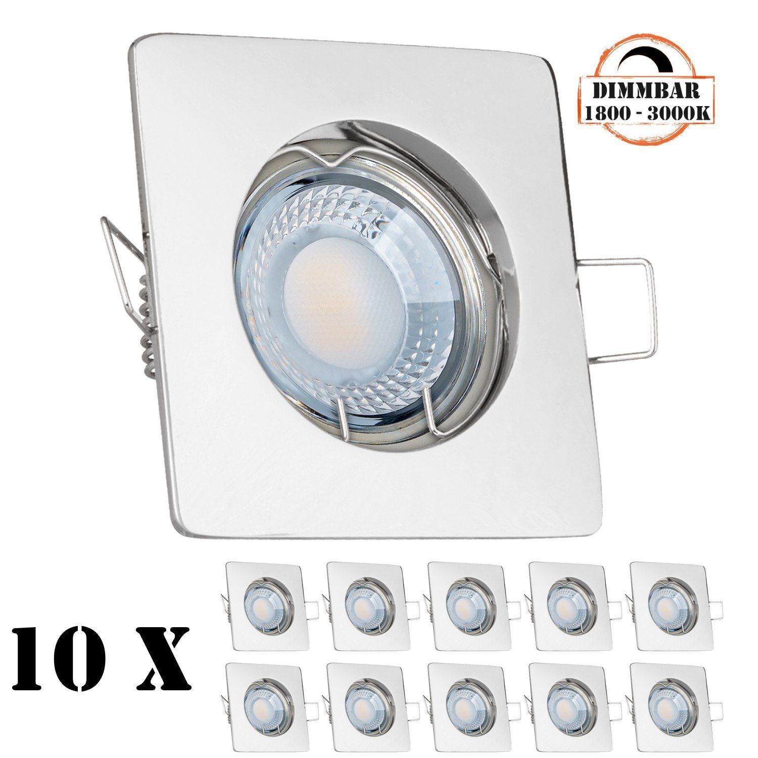 LEDANDO LED Einbaustrahler 10er LED Einbaustrahler Set extra flach in chrom mit 5W LED von LEDAND