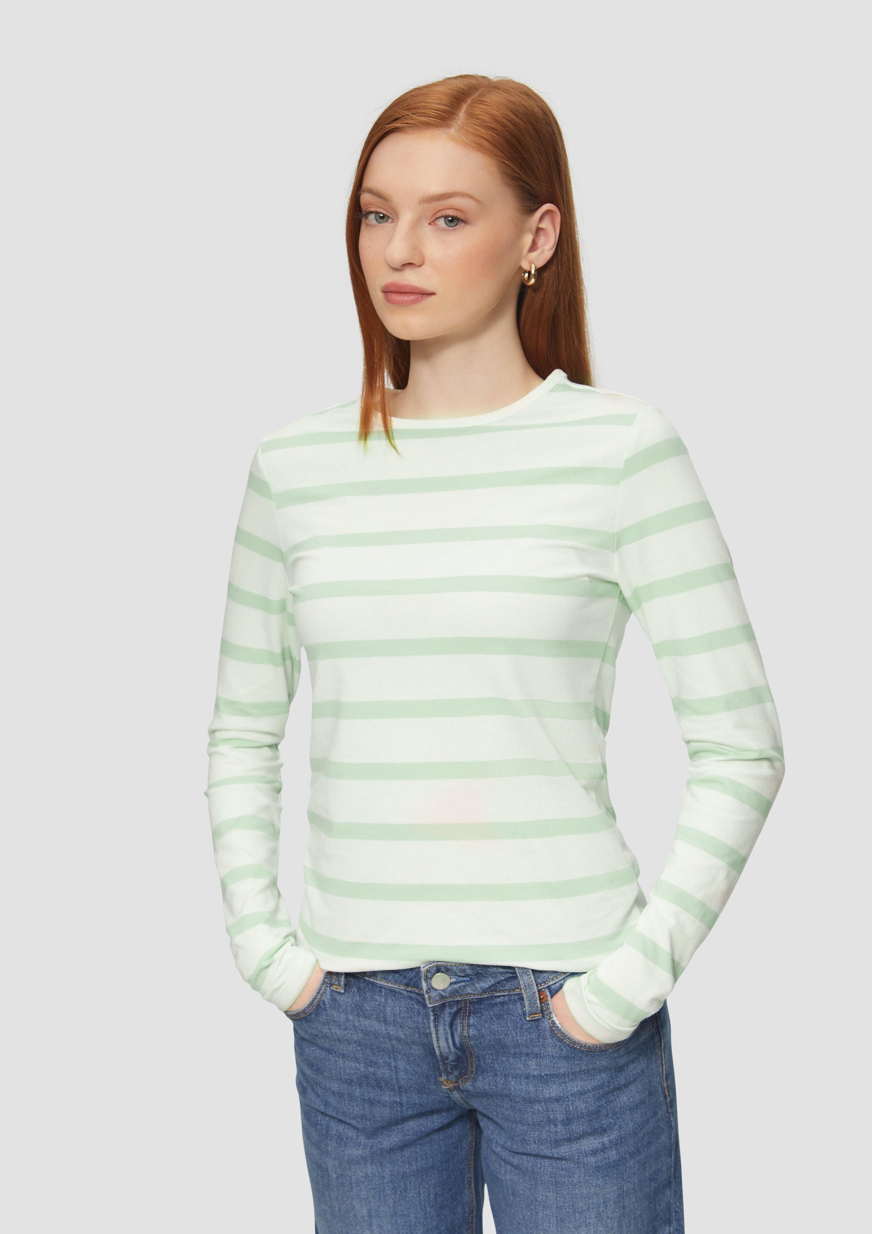 QS Langarmshirt Schmales Ringelshirt mit Rundhalsausschnitt günstig online kaufen
