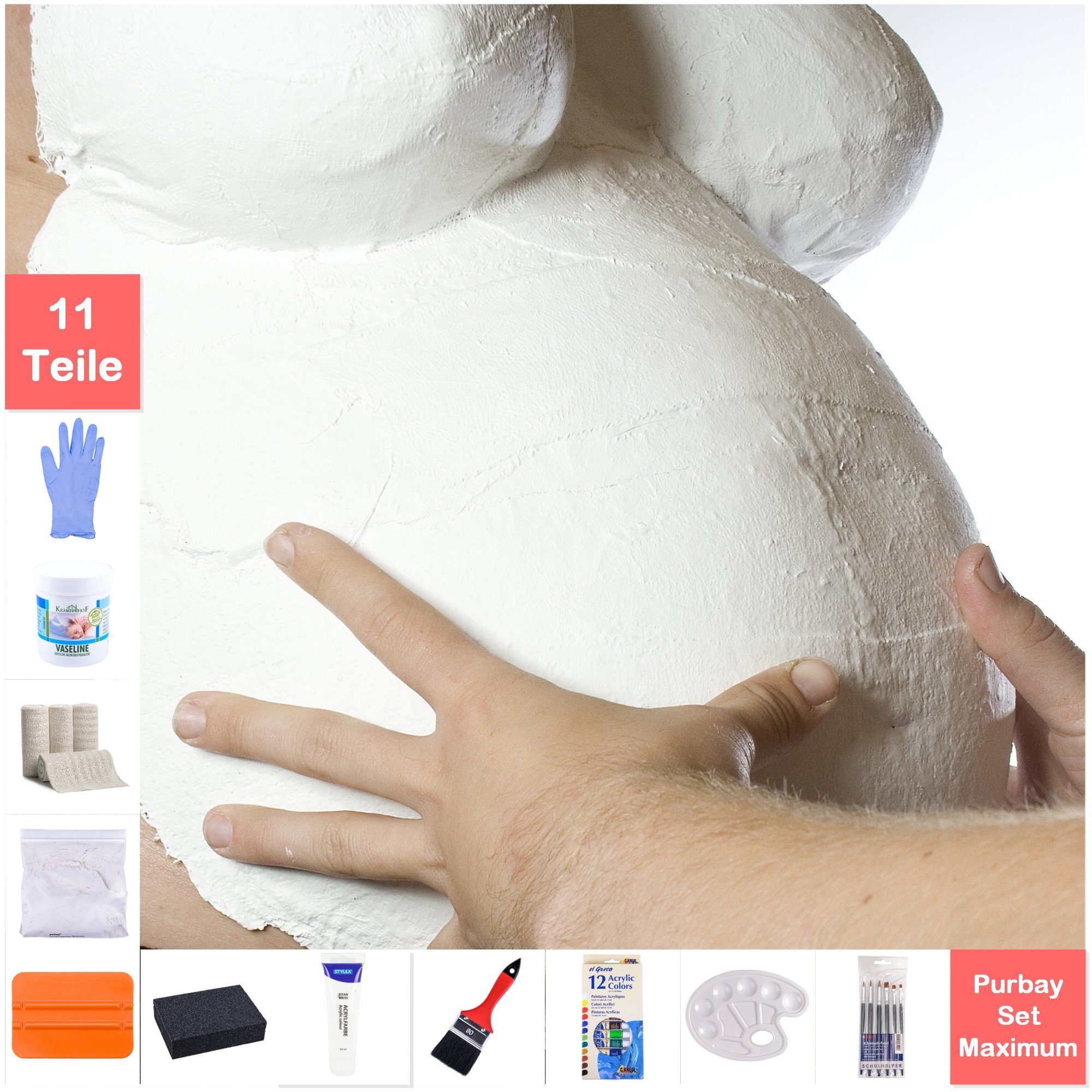Purbay Handabdruck-Set Purbay Premium Babybauch Gipsabdruck Set MAXIMUM