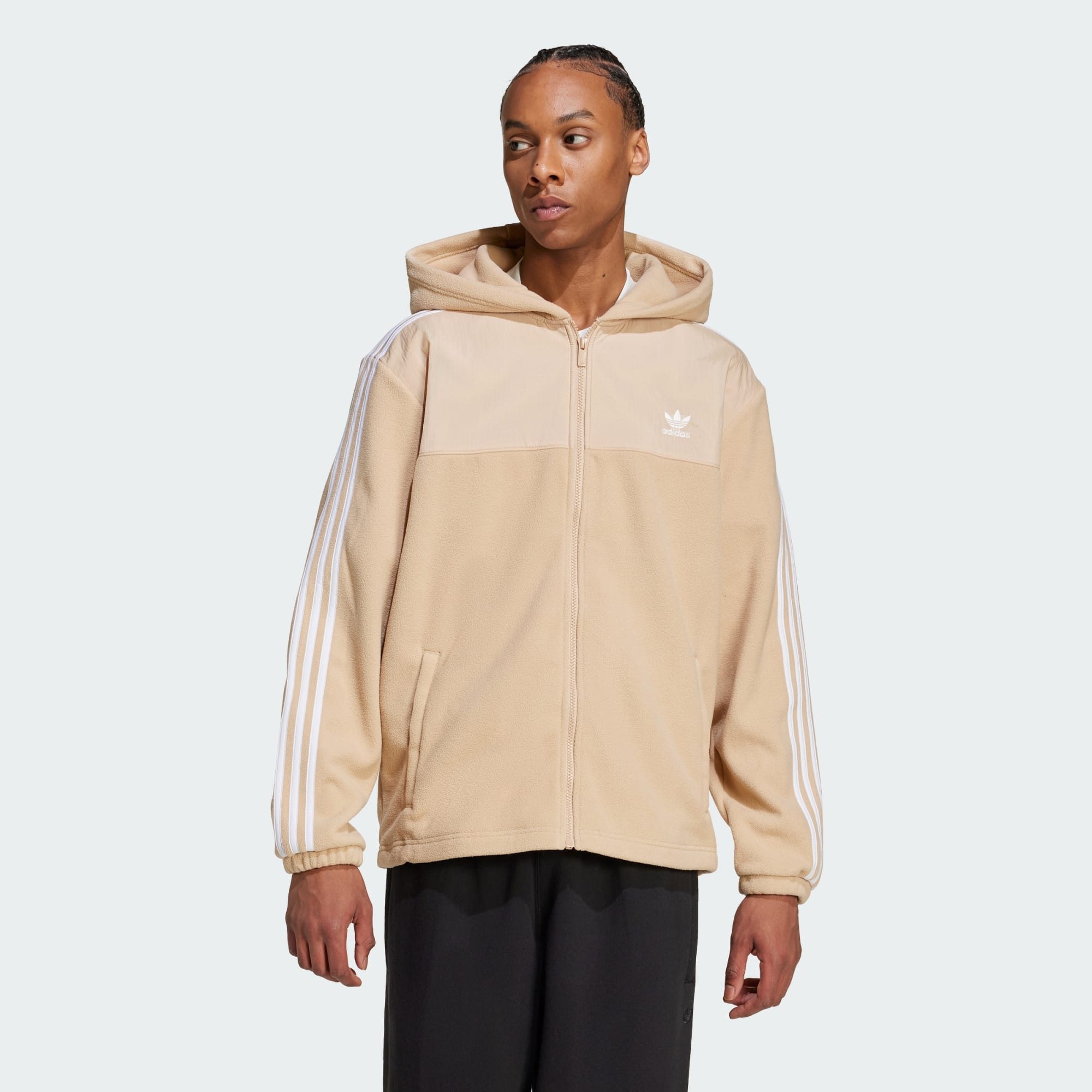 adidas Originals Crop Top ADICOLOR 3 STREIFEN TEDDY FLEECE KAPUZENJACKE