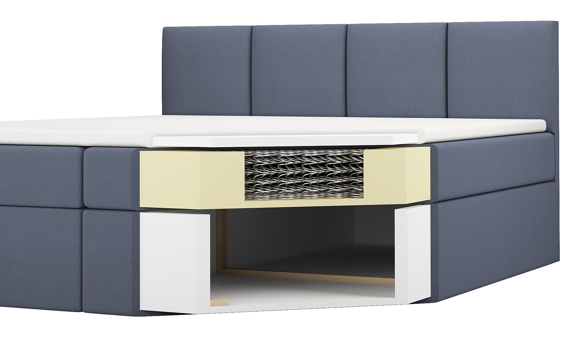 A&J MöbelLand GmbH Boxspringbett ABI mit Bettkasten, Topper und gepolstertem Kopfteil. (Boxspringbett mit Bettkasten und gepolstertem Kopfteil. Inclusive Topper!, TOP ANGEBOT), Länge 208cm Höhe 106 cm