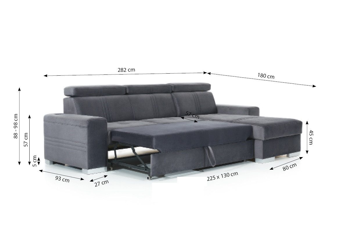 Fun Möbel Ecksofa Schlafsofa NOLAN XS inkl. USB-Anschluss, inkl. Bettkasten, Kopfteil verstellbar, Rundumbezug und USB-Anschlüssen, Rundumbezug und inkl. USB-Anschlüsse
