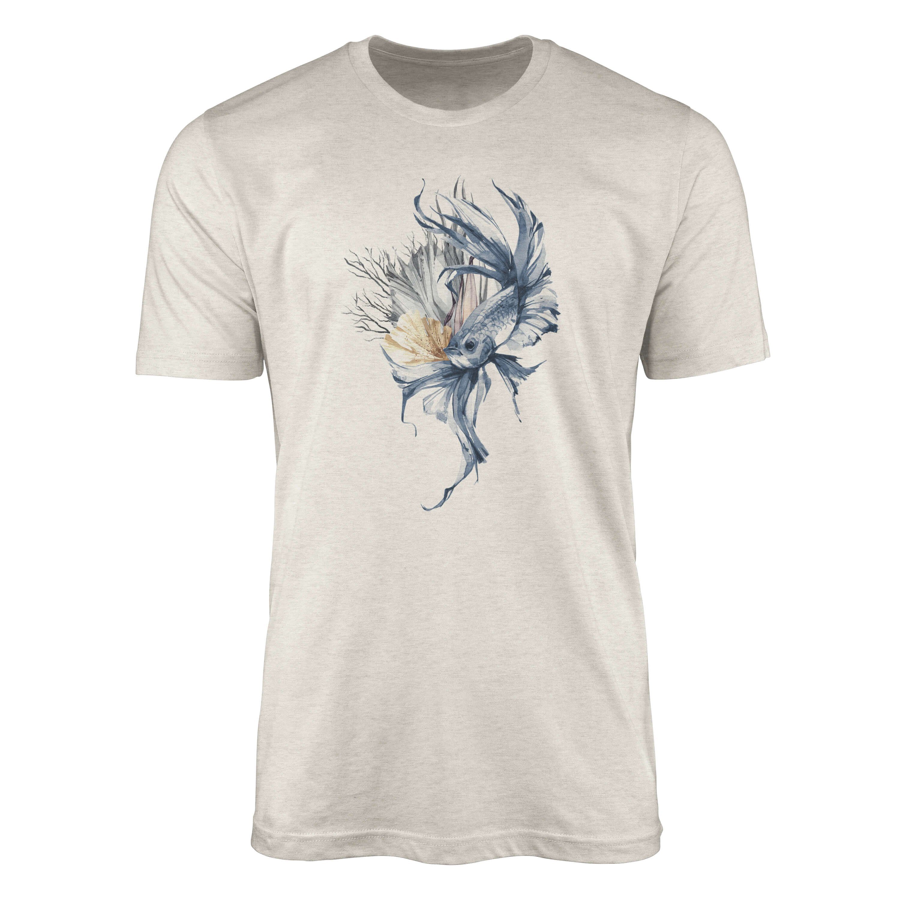 a Motiv Sinus gekämmte Wasserfarben (1-tlg) T-Shirt Herren 100% Shirt Kampffisch Nachhaltig Ökomode T-Shirt Art Bio-Baumwolle