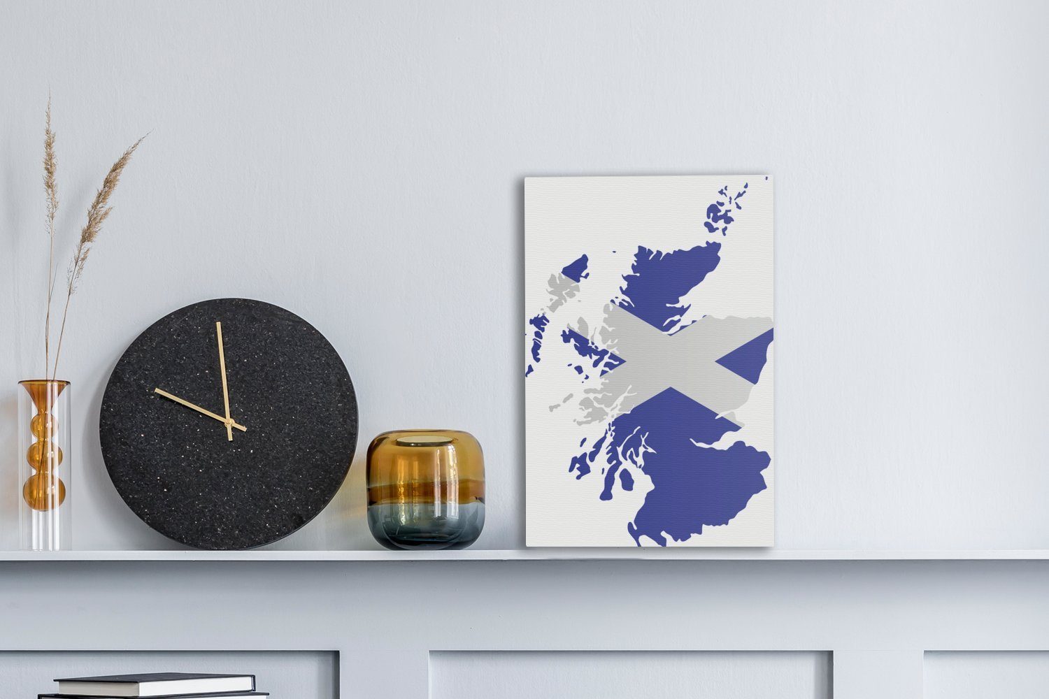 OneMillionCanvasses® Leinwandbild Karte St), Zackenaufhänger, 20x30 mit Flagge, der inkl. fertig (1 von cm Gemälde, bespannt Schottland Leinwandbild