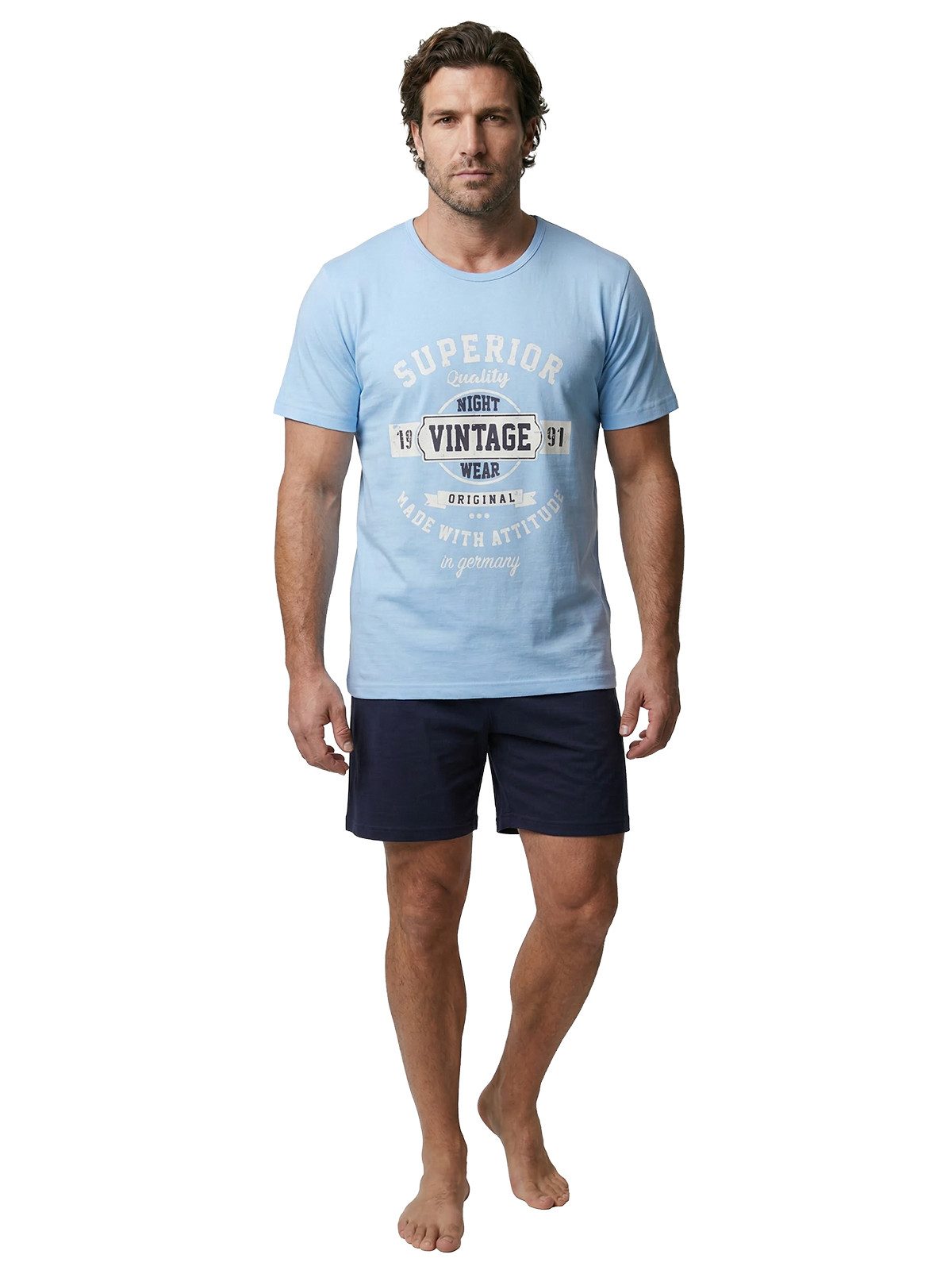 Henry Terre Shorty Pyjama Set Kurz - Vintage Blaue Shorts