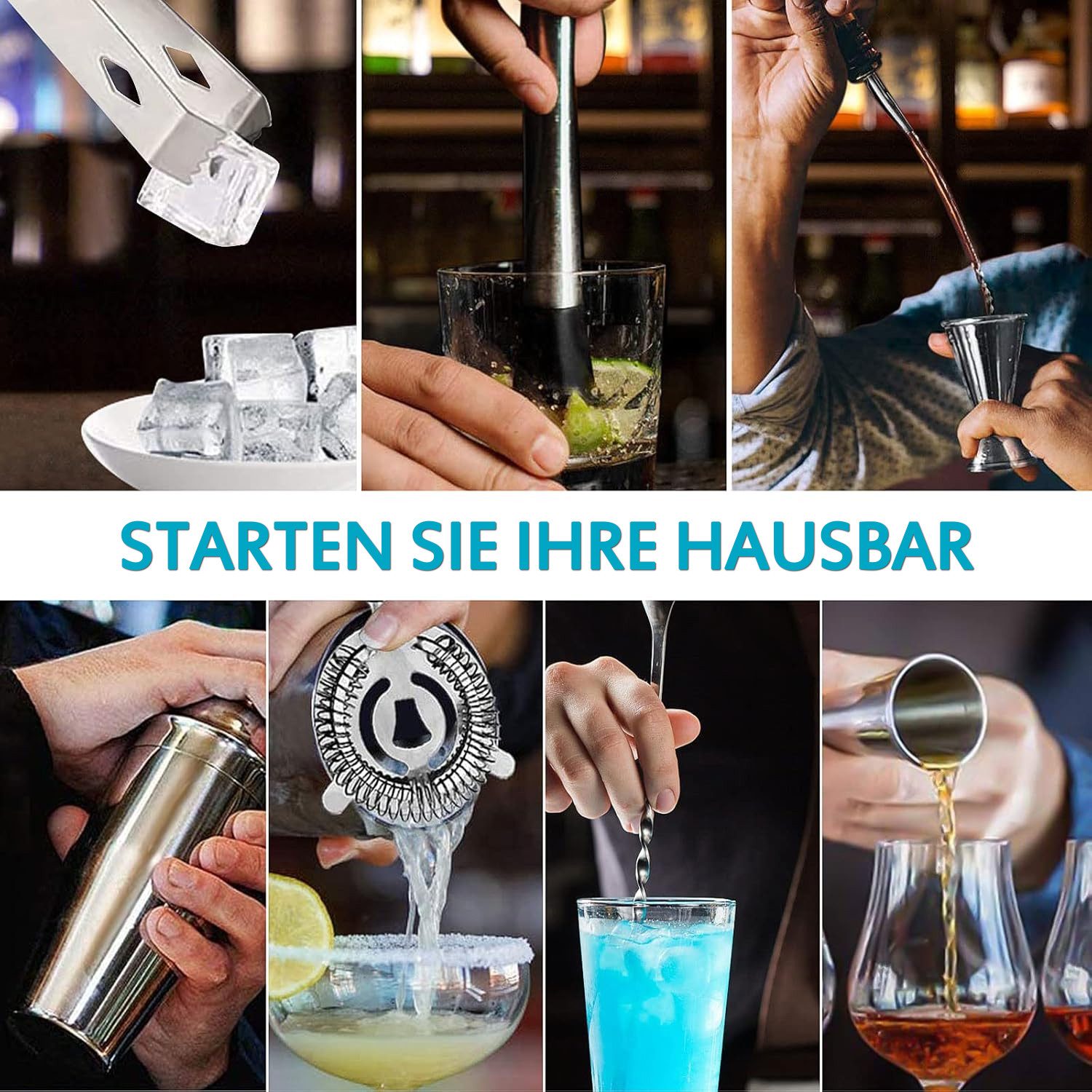 TUWENA Cocktail-Set Stainless Steel Shaker Bar Set, 750ML 12-Teiliges Edelstahl Zubehör, (12-tlg), Professionelles Barware Set für Zuhause oder die Bar – Bild 3 von 4
