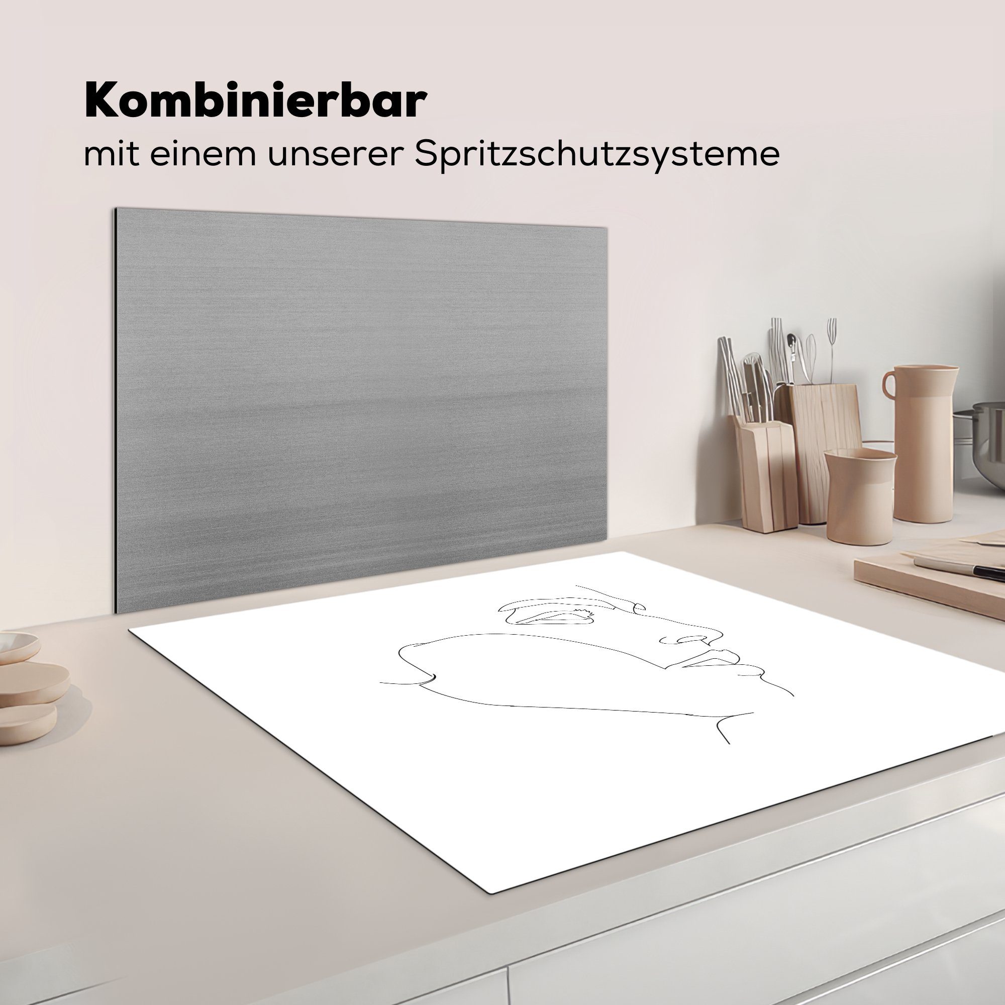 für Kopf Herdblende-/Abdeckplatte (1 - Mann tlg), Strichzeichnung, Vinyl, cm, MuchoWow Arbeitsplatte 78x78 - küche Ceranfeldabdeckung,