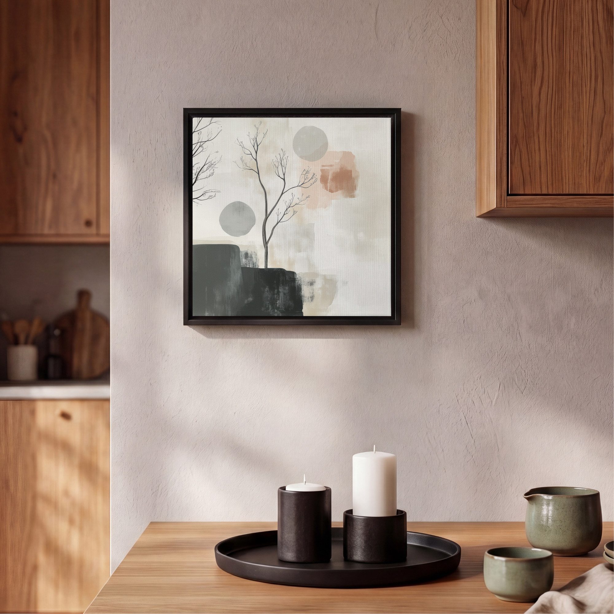OneMillionCanvasses® Leinwandbild mit Rahmen - Wabi sabi - Beige - Pflanze, Fotodruck (1 St), Leinwand Bilder Klein, Wand Dekoration Aesthetic 20x20cm – Bild 2 von 5