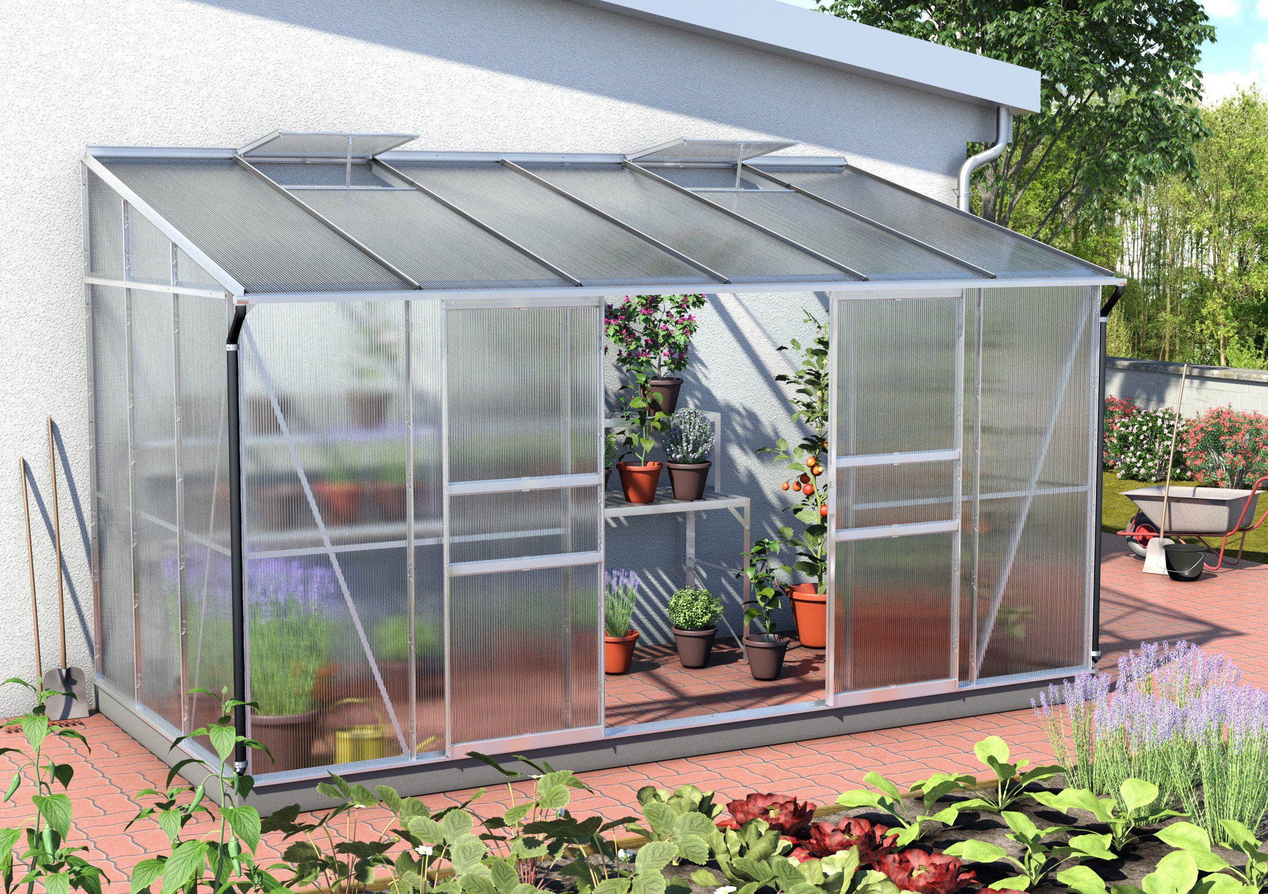 Vitavia Anlehngewächshaus Osiris 7800, BxTxH: 387 x 201 x 221 cm, 6 mm Wandstärke