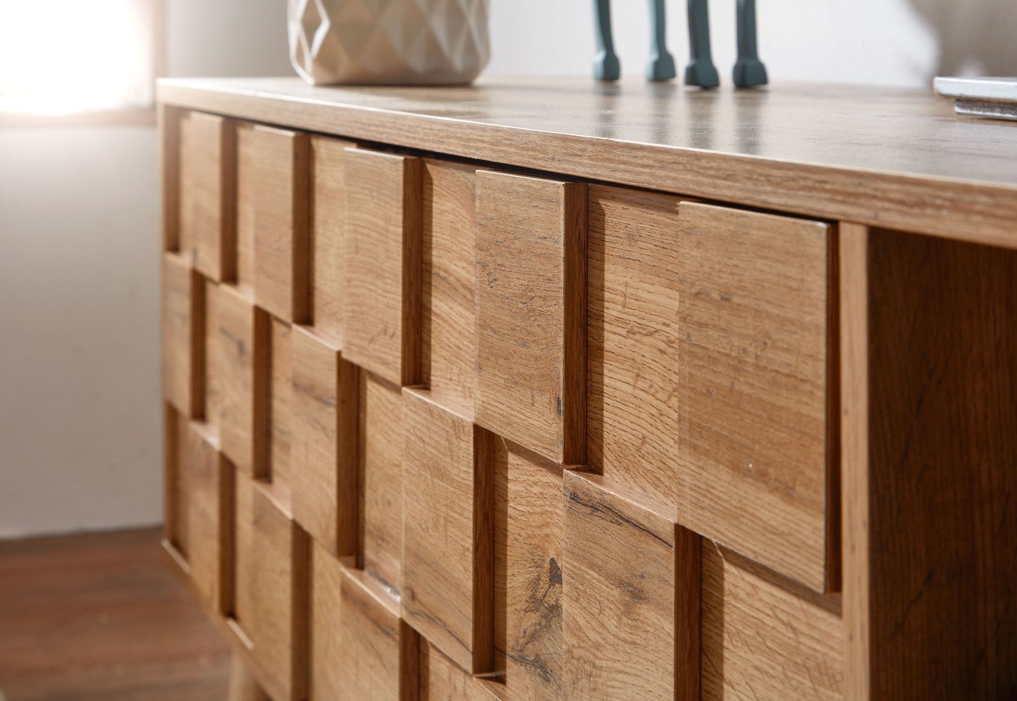 Wohnling Lowboard WL6.578 TV Schrank 160x51x40cm Holz Fernsehkommode Fernsehschrank (Holz Eiche-Dekor 160x51x40 cm mit zwei Türen), TV-Kommode Hoch, TV-Schrank  – Bild 5 von 5