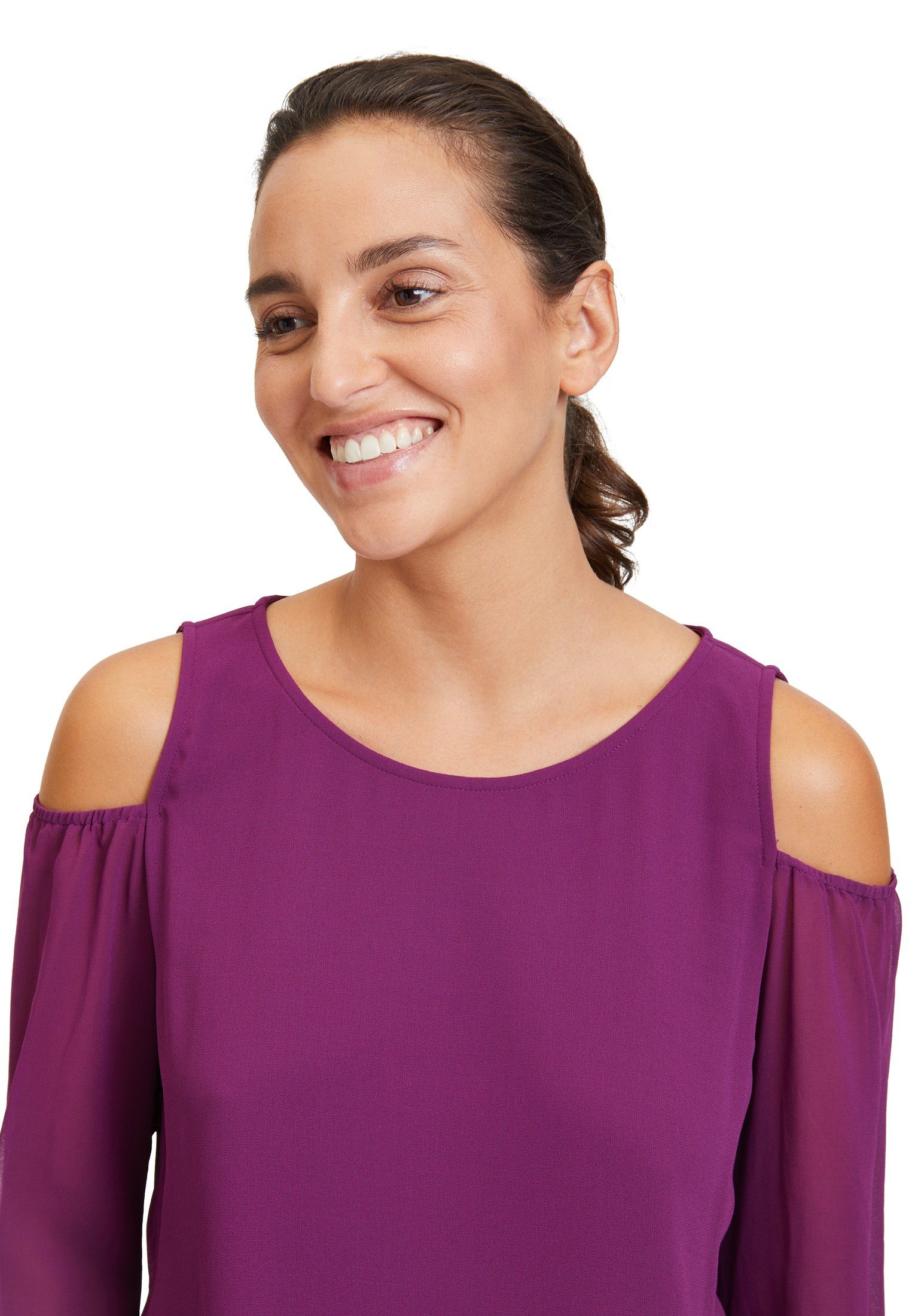 Langarmbluse Betty Real Purple schulterfrei Barclay Vera Cut-Outs Mont