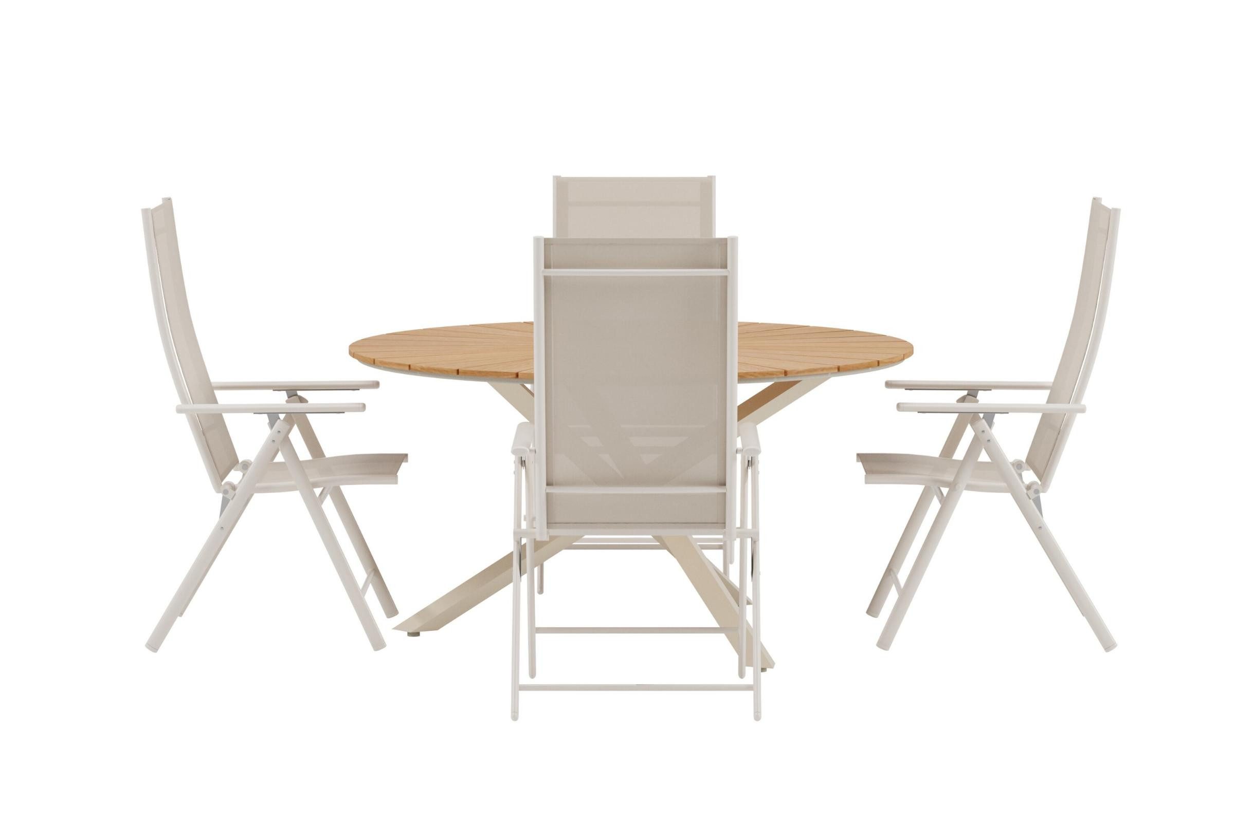 ebuy24 Garten-Essgruppe Mexico Gartenset Tisch Ø140 cm Natur 4 Stühle beig, (5-tlg)