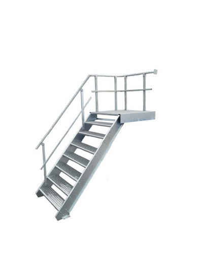 SRM Design Außentreppe 7 Stufen + Podesttreppe Geländer links breite 100cm höhe 120-160cm