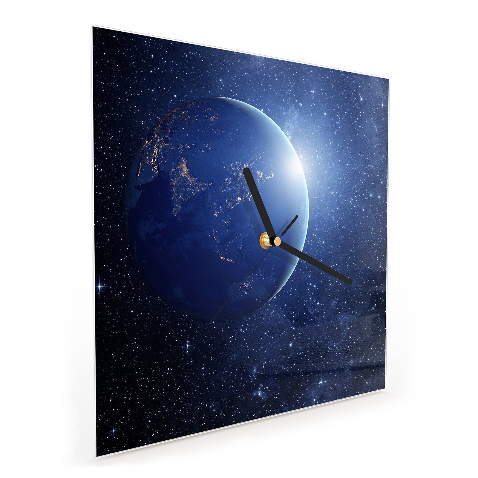 Motiv Planet Bild cm Wandkunst Wanduhr Größe Wanduhr Primedeco 30 Glasuhr der x und mit 30 Sterne