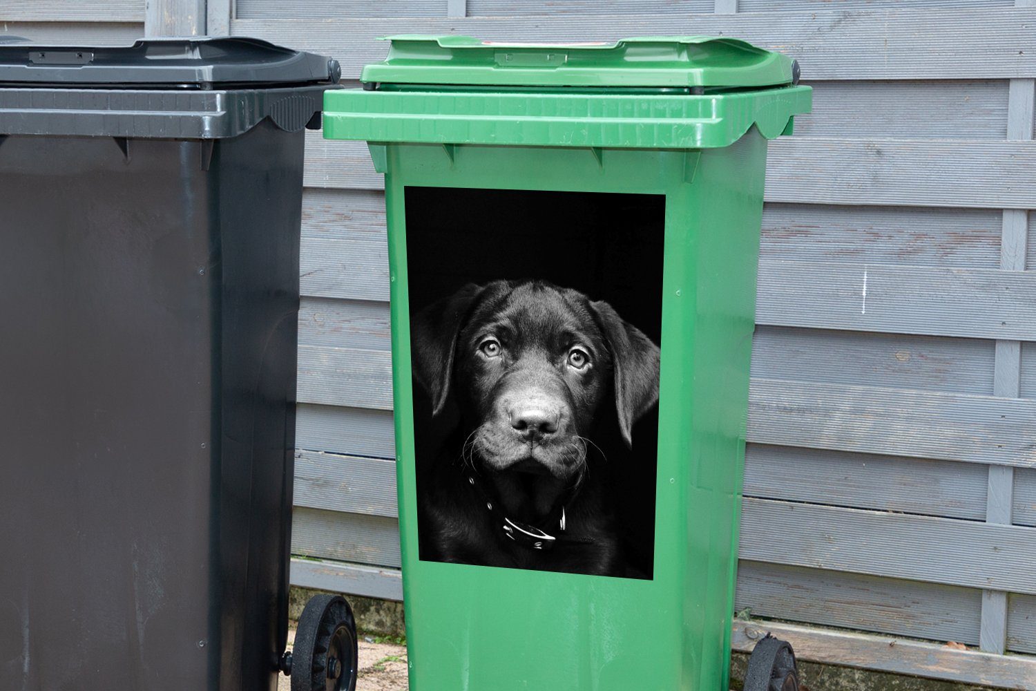MuchoWow Wandsticker Tierprofil Hund Container, weiß Sticker, Abfalbehälter in (1 St), und Mülltonne, Mülleimer-aufkleber, schwarz