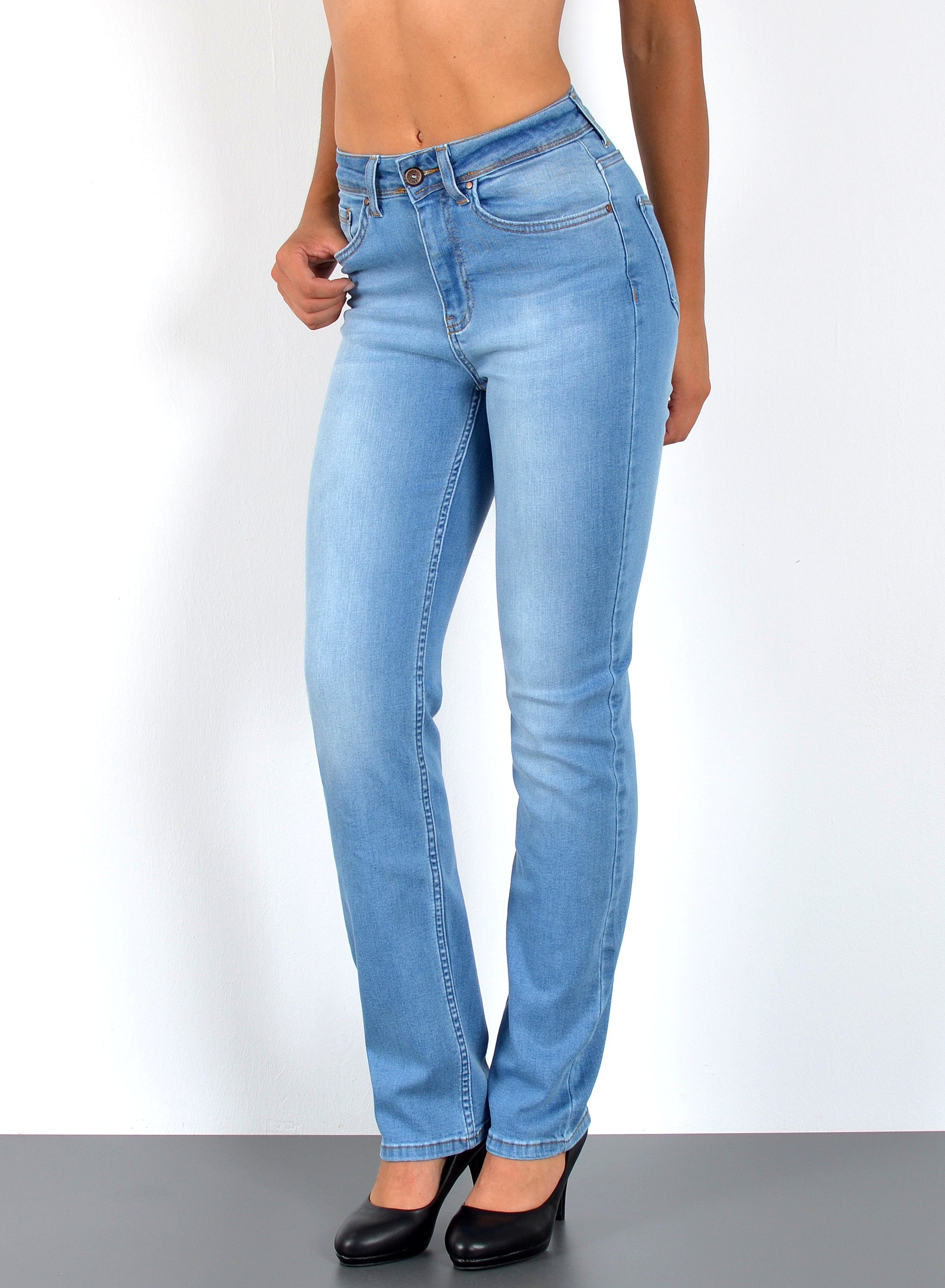 ESRA Straight-Jeans High Waist Straight Fit Jeans Damen Geradeschnitt Hose Straight High Waist Damen Jeans Straight Hose Gerade Schnitt Jeanshose Stretch