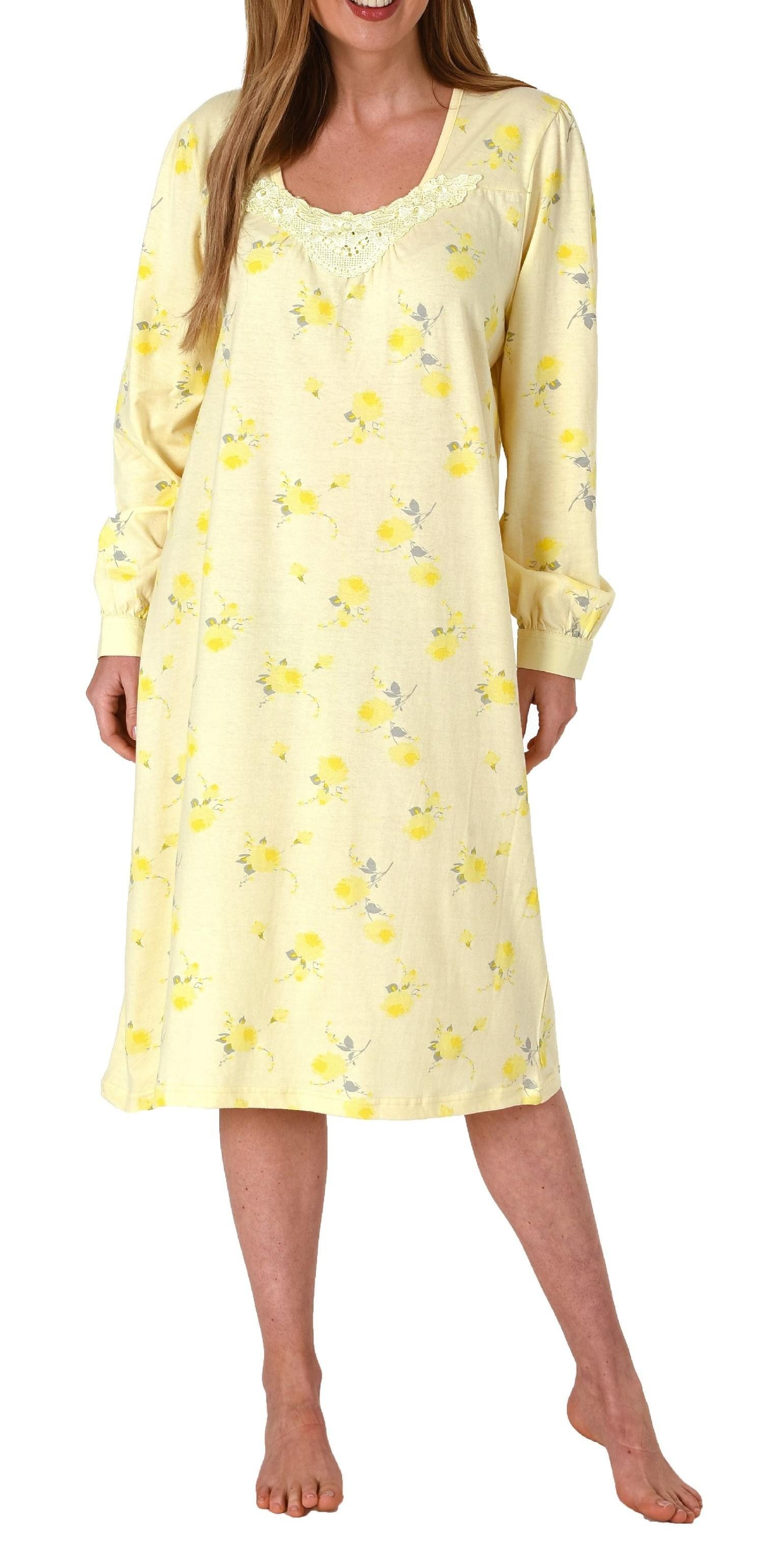 Normann Nachthemd Frauliches Damen Nachthemd mit Spitze, cm Länge, Knopfleiste am Hals