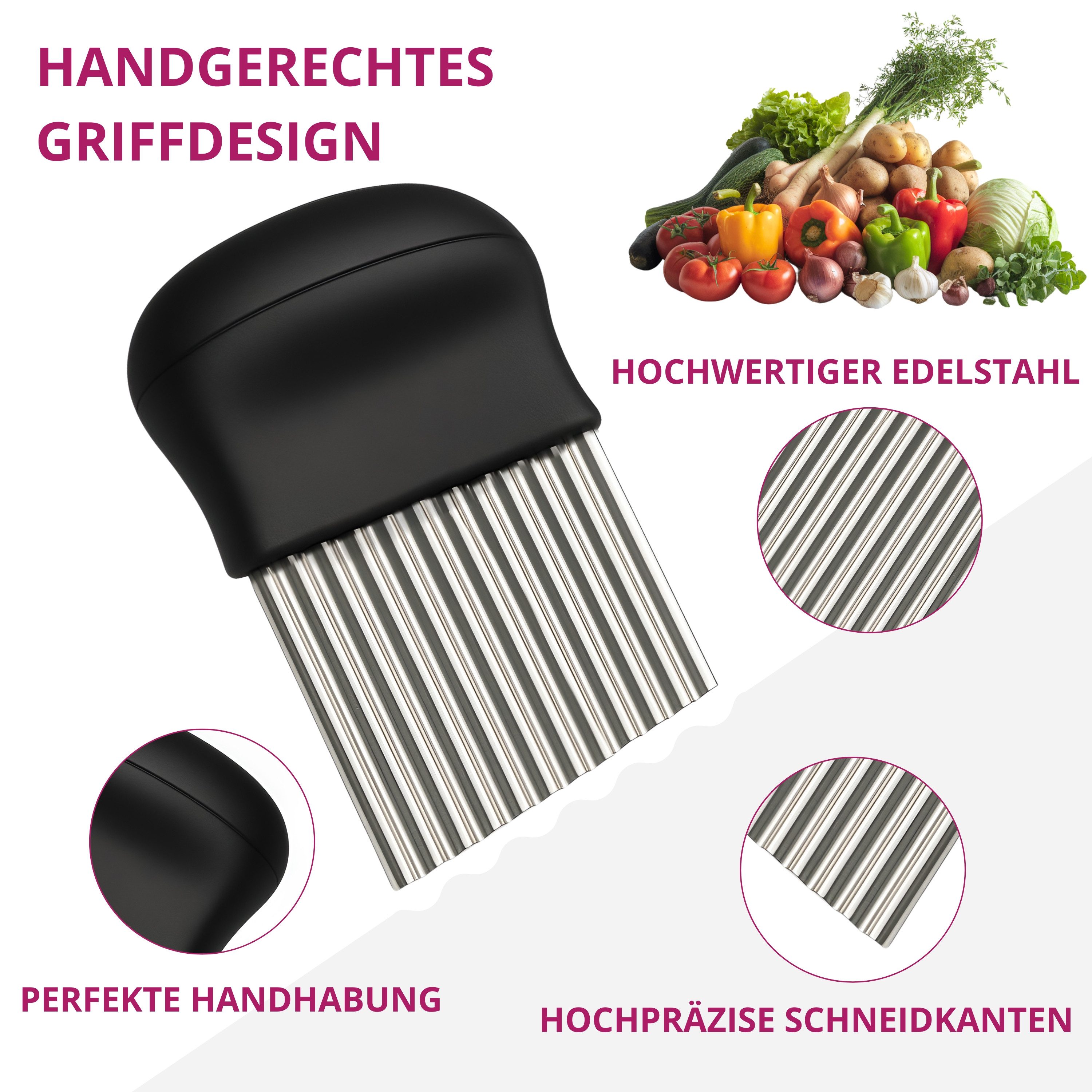 ELEGANCIO Gemüseschneider Edelstahl Kartoffelschneider Wellenmesser Gemüsemesser Riffelmesser – Bild 2 von 4
