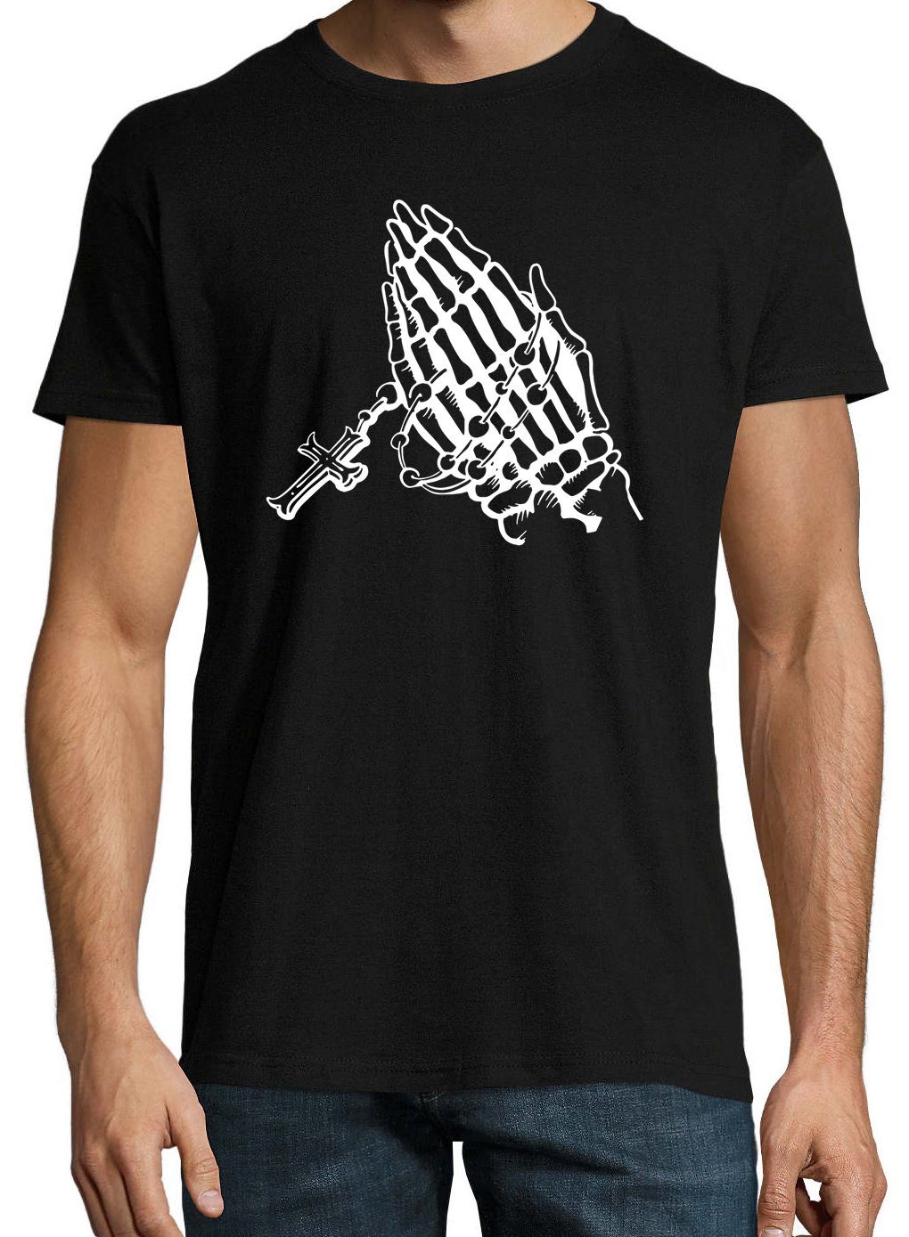 Designz Youth Frontprint Schwarz T-Shirt Gläubig coolem Herren Beten mit Shirt Pray