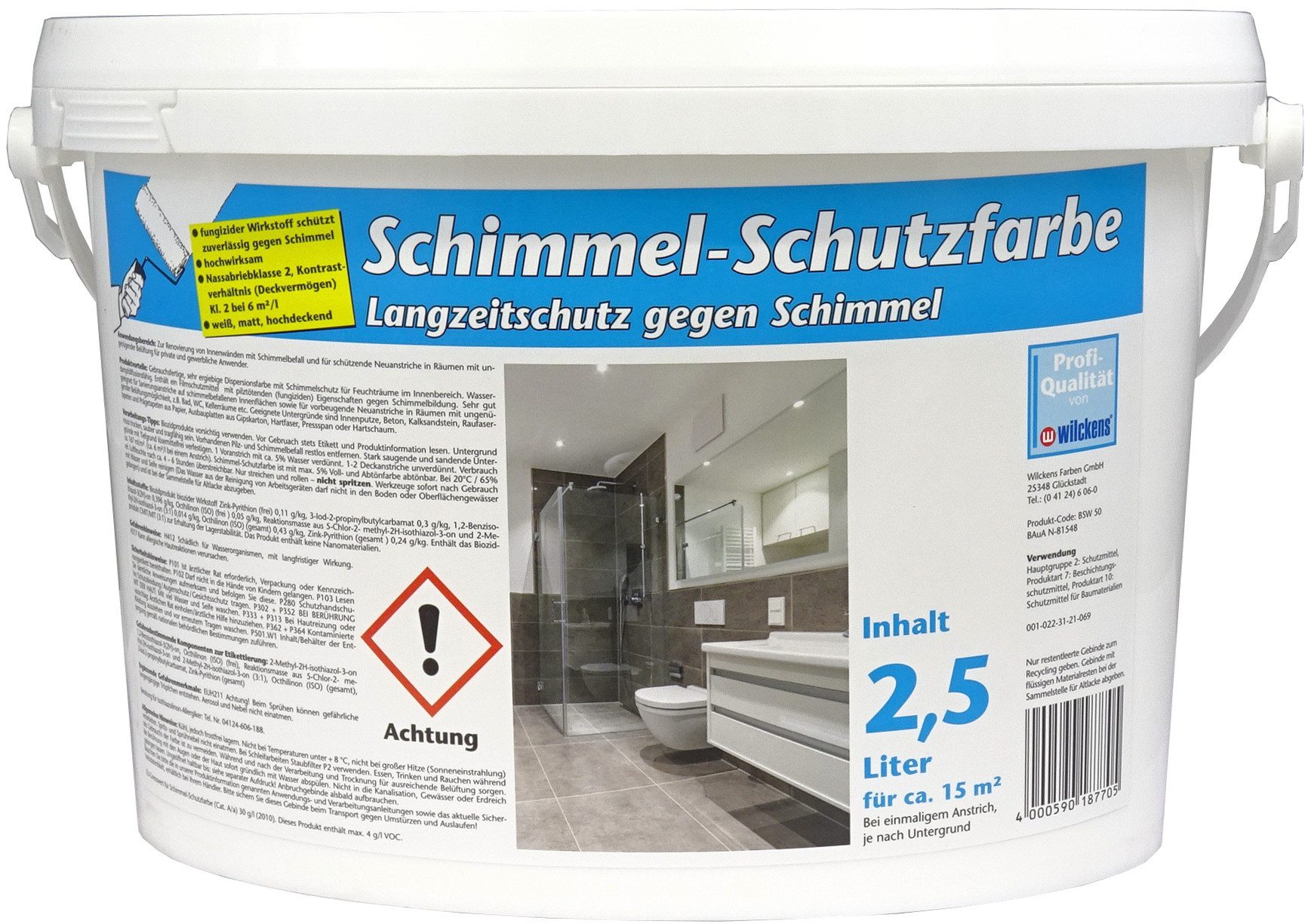 Wilckens Farben Feuchtraumfarbe Wilckens Anti Schimmelfarbe Feuchtraum Renovierfarbe weiß matt 2,5 L., Renovierung und für Neuanstriche von Innenwänden in Feuchträumen