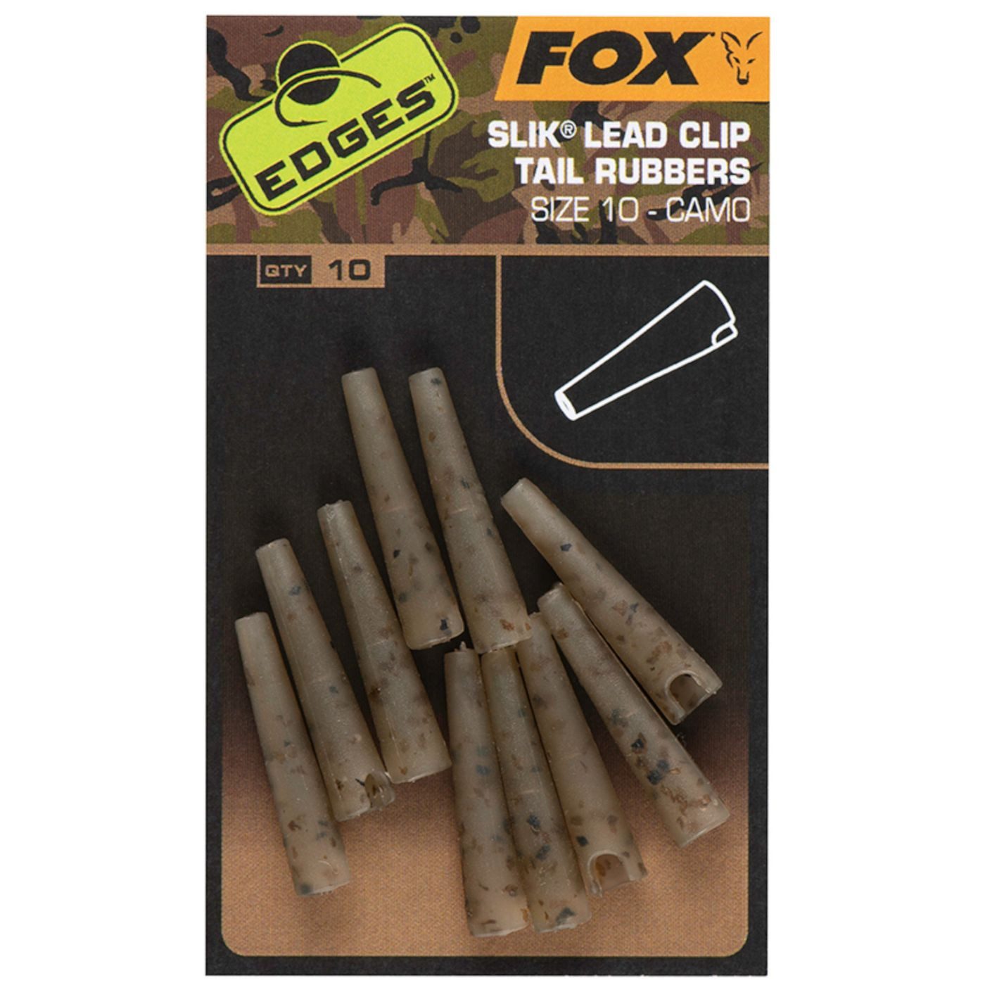 Jighaken Fox Edges Camo Size 10 Slik lead clip tail rubber - 10 Leadclips