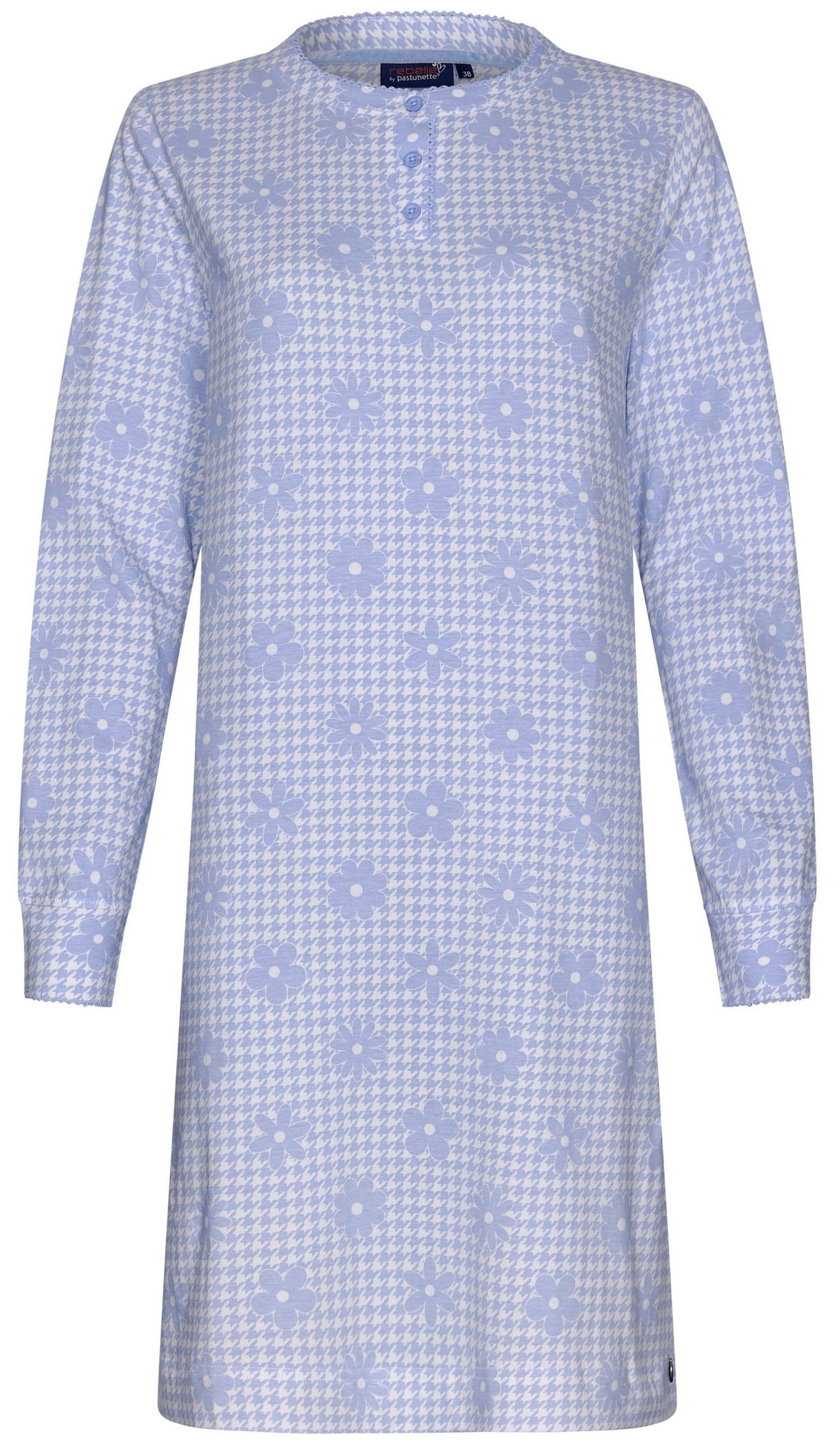 Rebelle Nachthemd Damen Schlafshirt mit Knopfleiste und langem Arm (1-tlg) Baumwolle