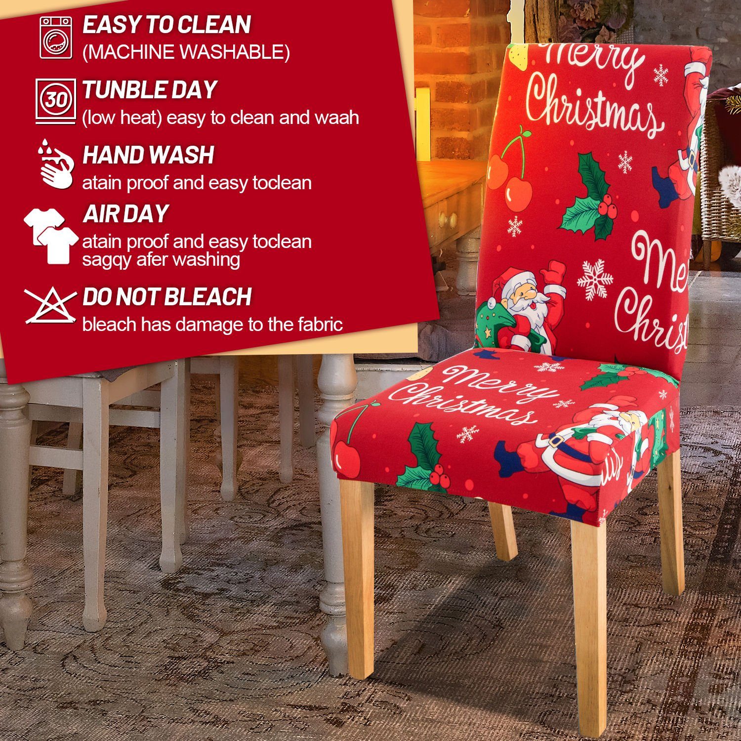 Clanmacy Stuhlhusse Stuhlhusse Stretch Stuhlhussen,6 Stück,Weihnachten Stuhl Stuhlüberzug, Passt sich an verschiedene Stühle an – Bild 5 von 5