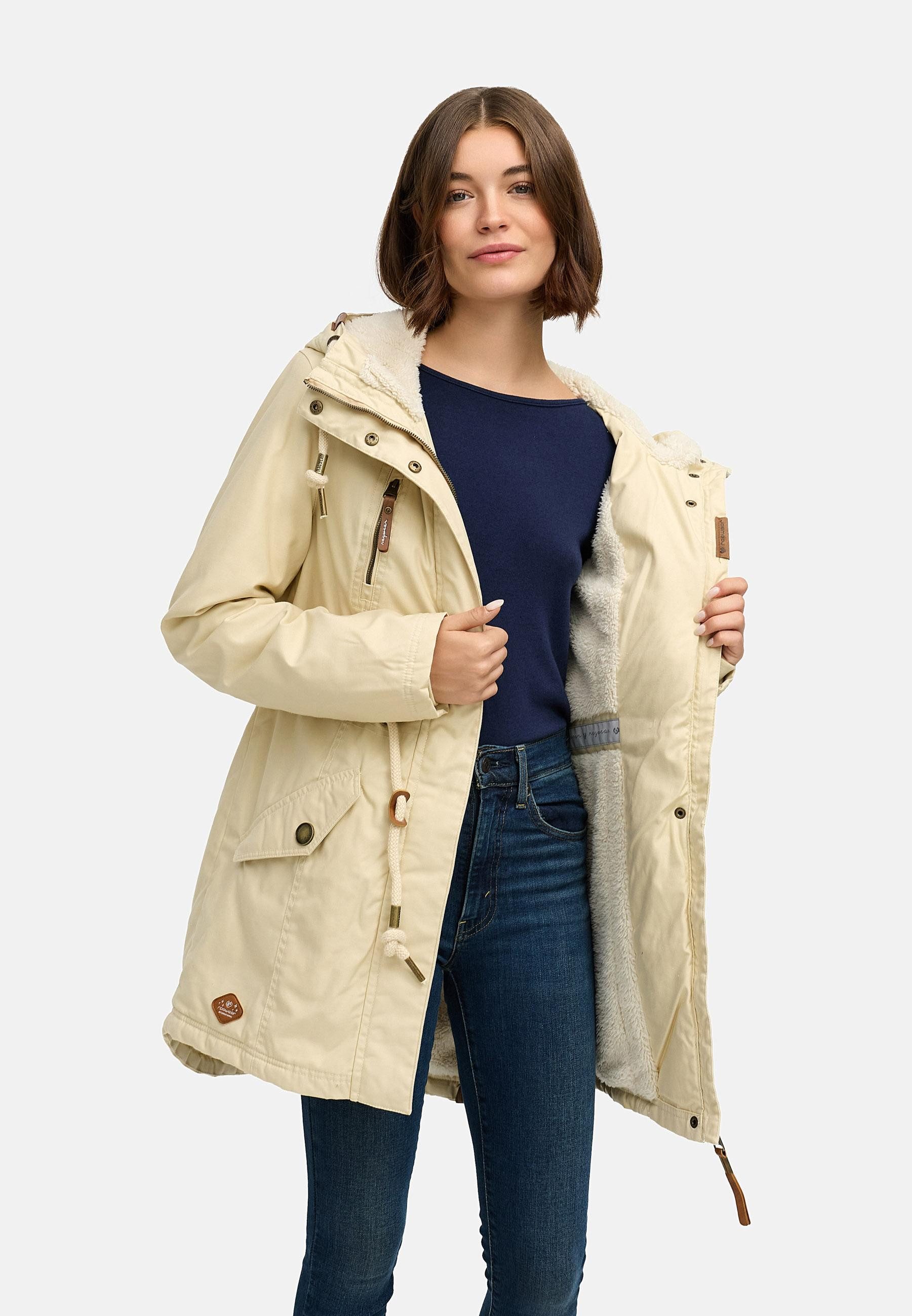 Ragwear Wintermantel Elsie stylischer Winterparka mit Kapuze und Teddyfleece