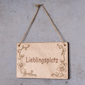 Levandeo® Dekohänger, Schild Lieblingsplatz 13x8cm Birkenholz Holzschild Blumen Deko Holz