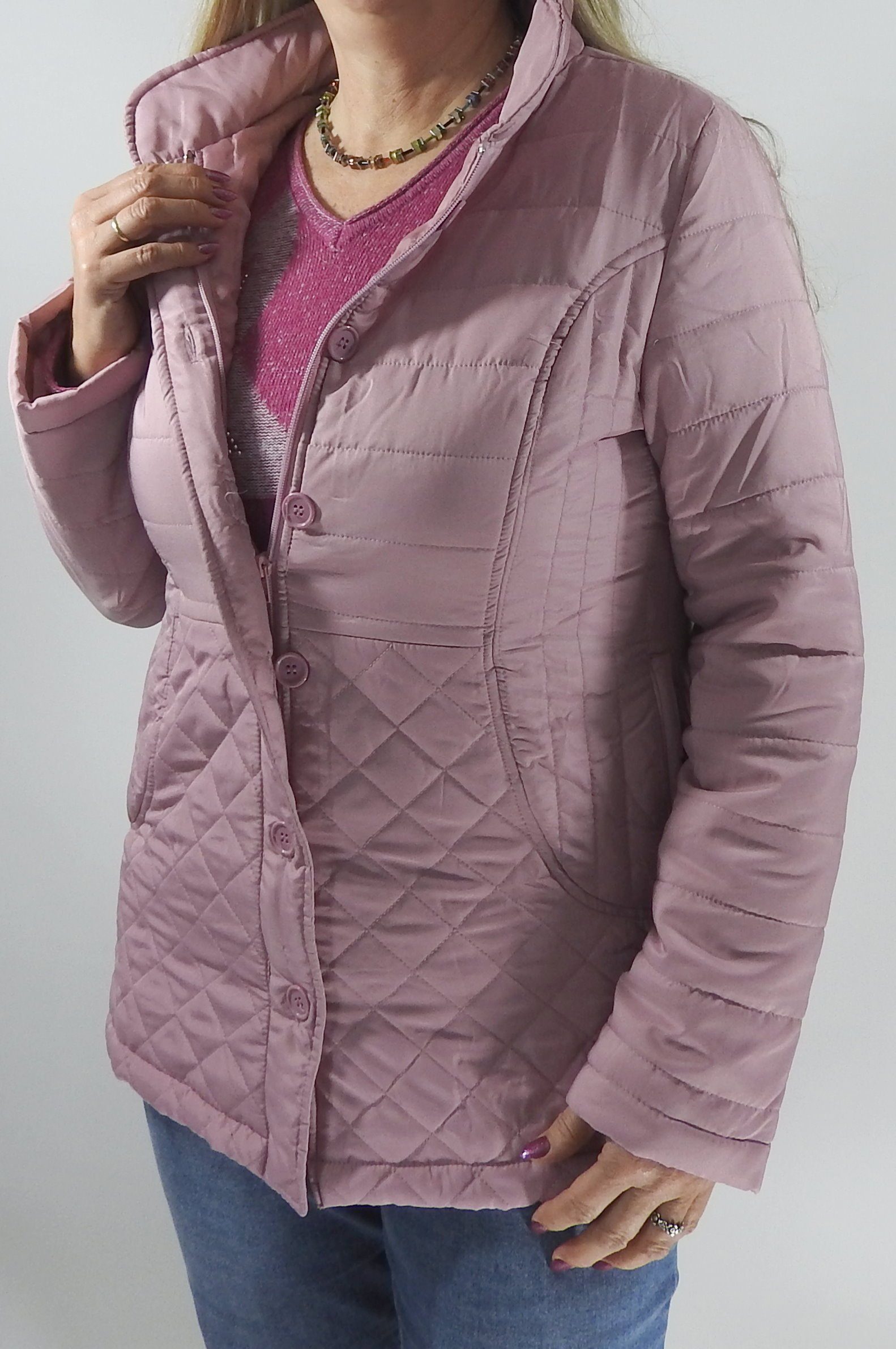 dynamic24 Steppjacke Übergangsjacke Damen Jacke leicht Parka lang rosa günstig online kaufen