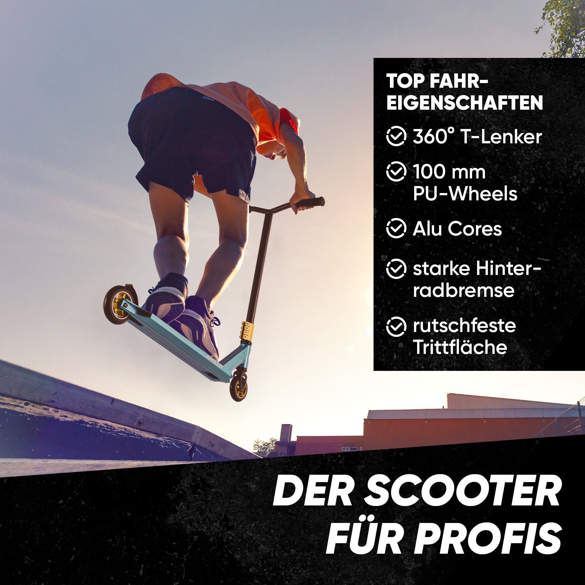 Apollo Stuntscooter Star Pro - Trick Scooter für Kinder und Teenies, Profi Stuntscooter mit ABEC9 Kugellagern und 100mm Alu Core Wheels – Bild 3 von 5
