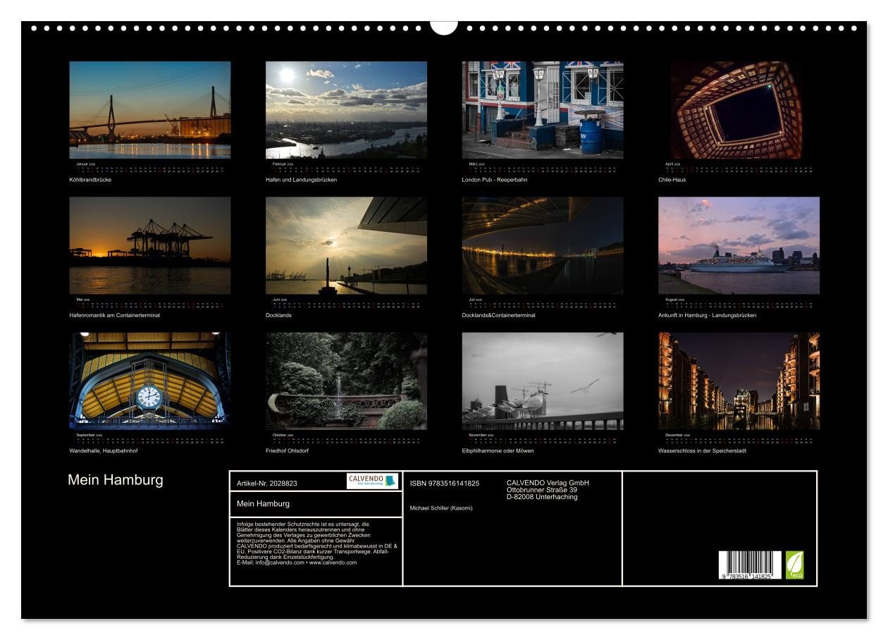 Thumbnail - CALVENDO Wandkalender Mein Hamburg (Wandkalender 2026 DIN A2 quer), CALVENDO Monatskalender