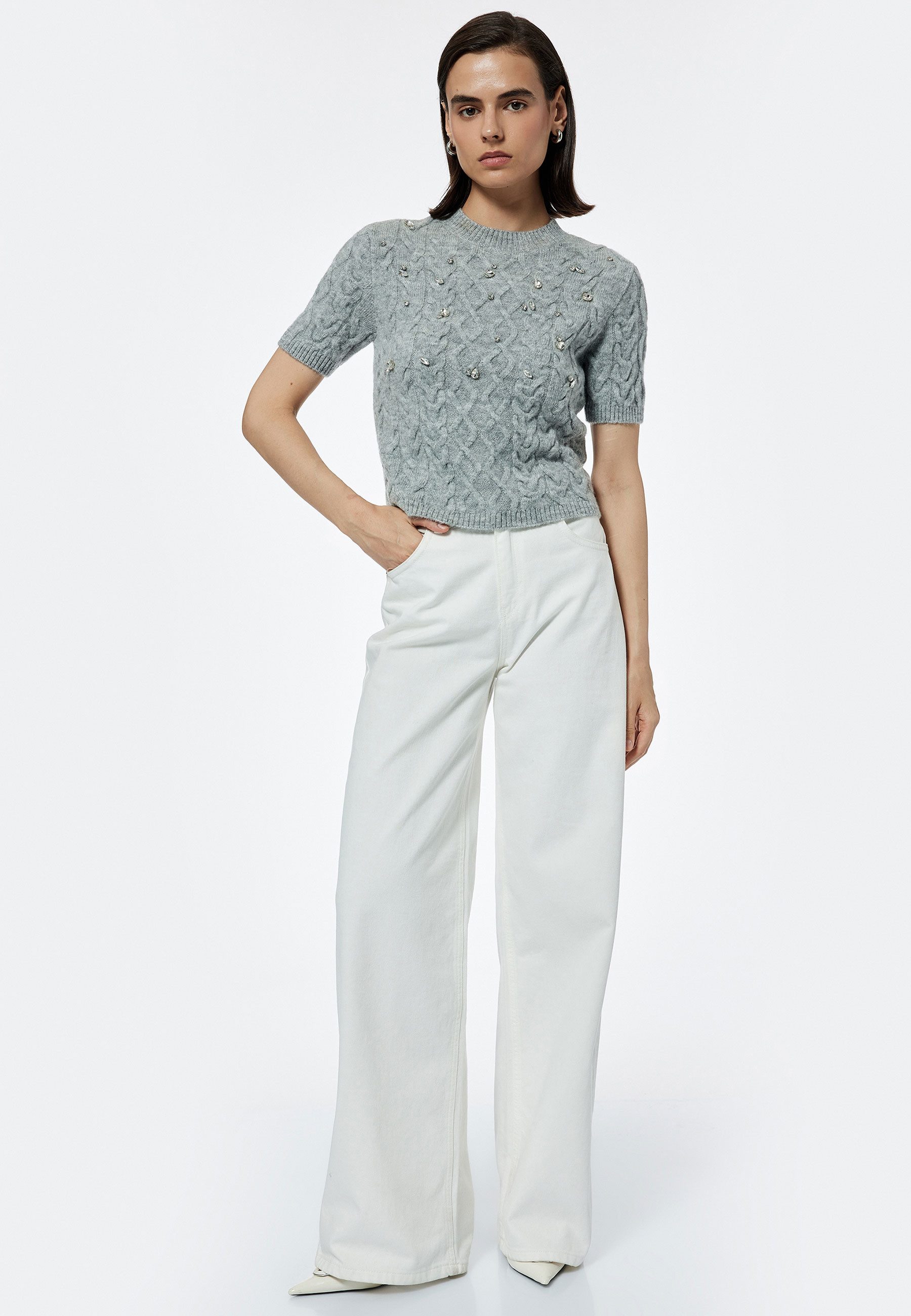 Sweater Rundhalsausschnitt Mit Steindetails Sweater